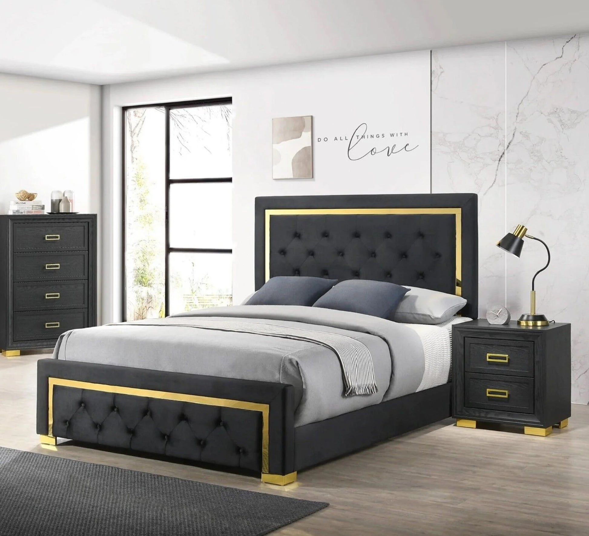 Black bed with gold steel frame - Vitrine Furniture - Furniture