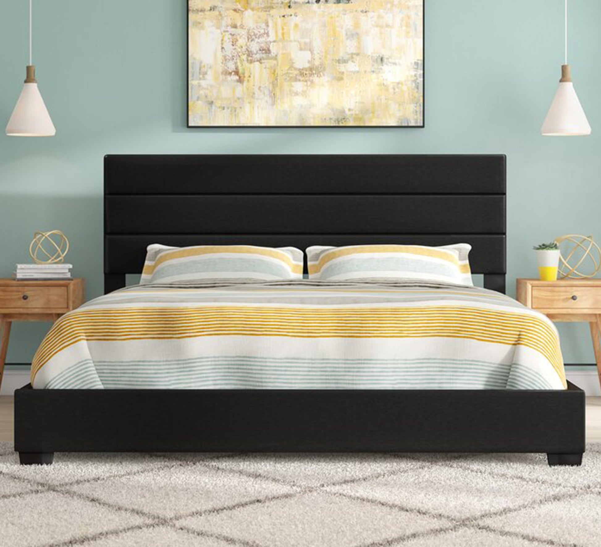 Black bed with horizontal stripes - Vitrine Furniture - Furniture