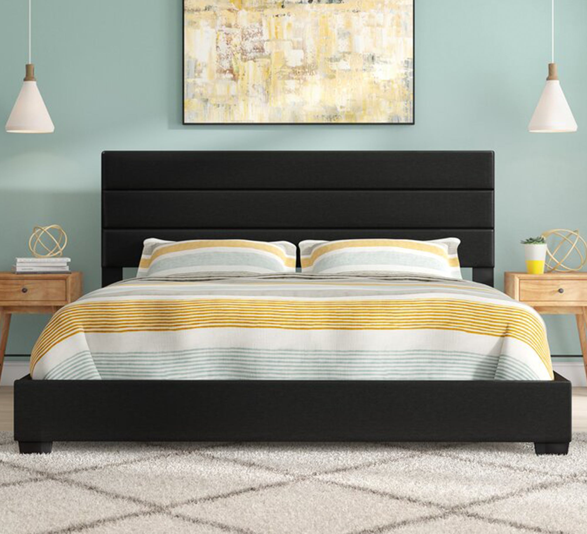 Black bed with horizontal stripes - Vitrine Furniture - Furniture