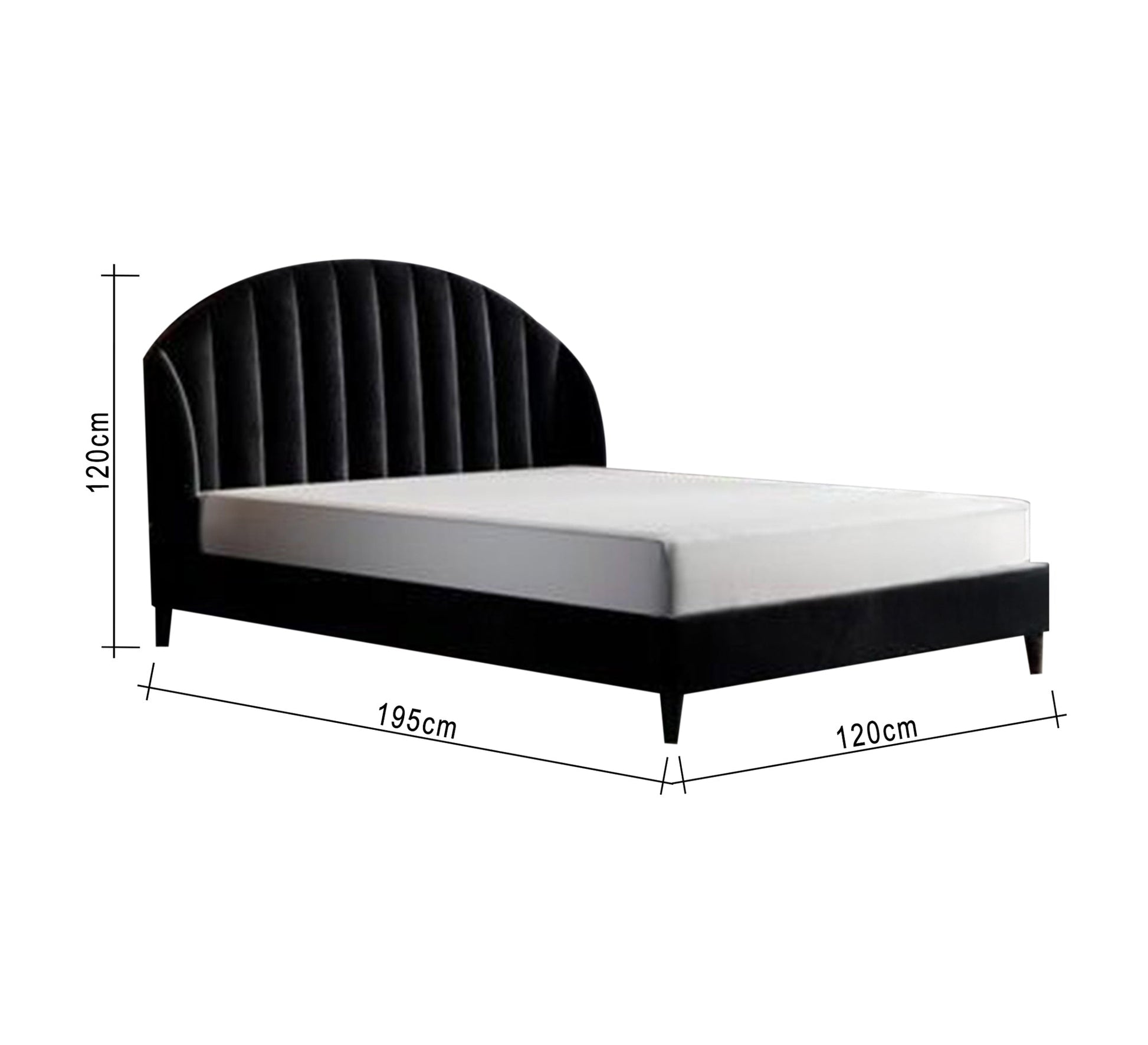 Black bed with semi - circular backrest and raised legs - Vitrine Furniture - Furniture