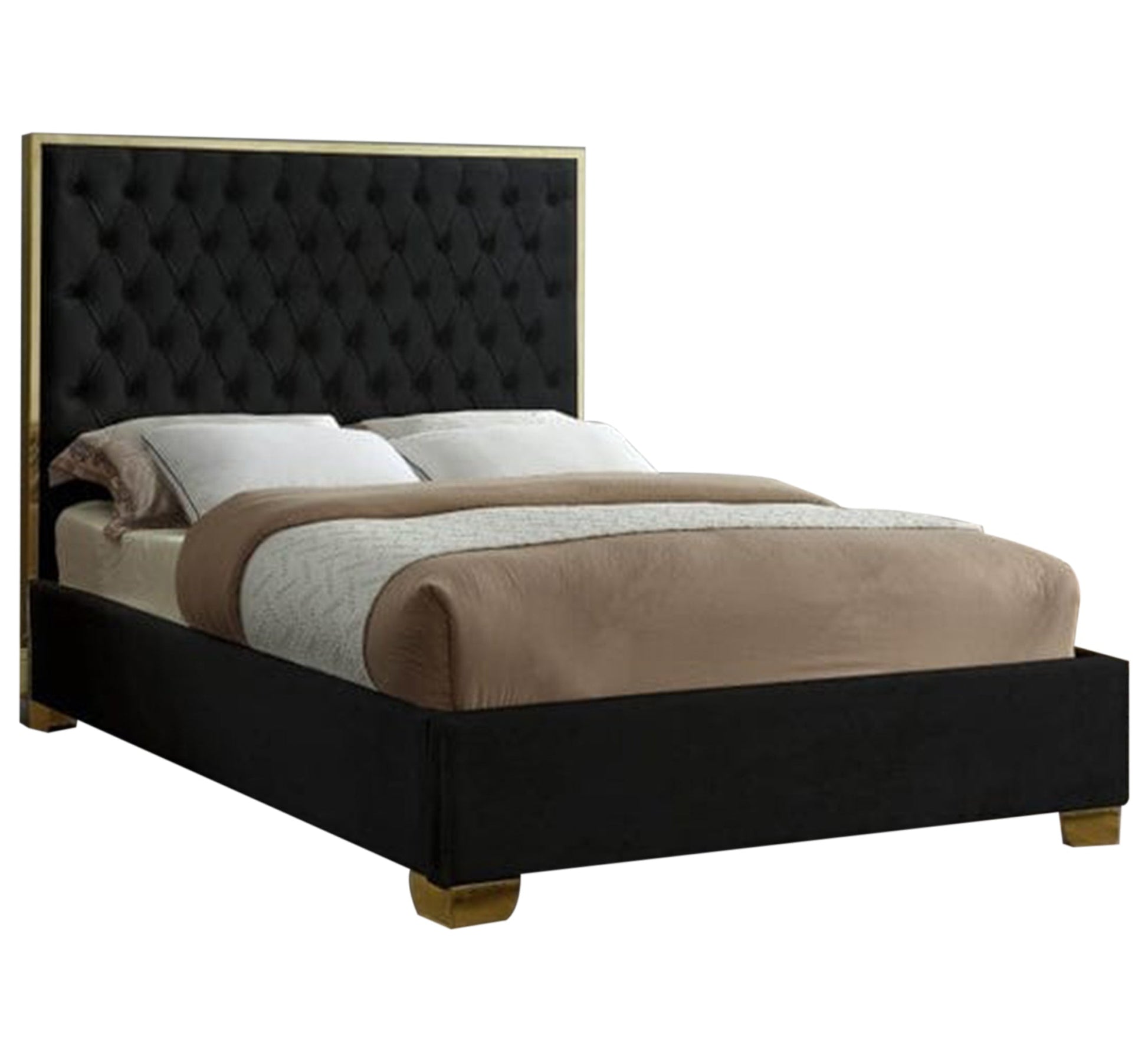 Black bed with sunken capitone beads - Vitrine Furniture - Furniture