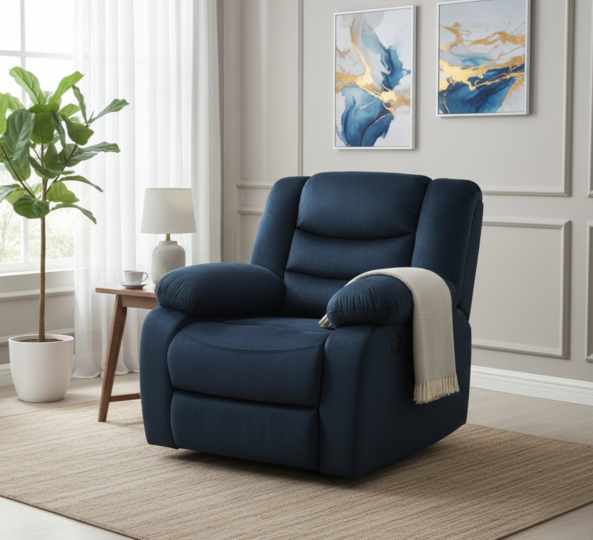 Black - Blue Lazy Boy, Chic Comfort - Vitrine Furniture - Lazyboy Chair