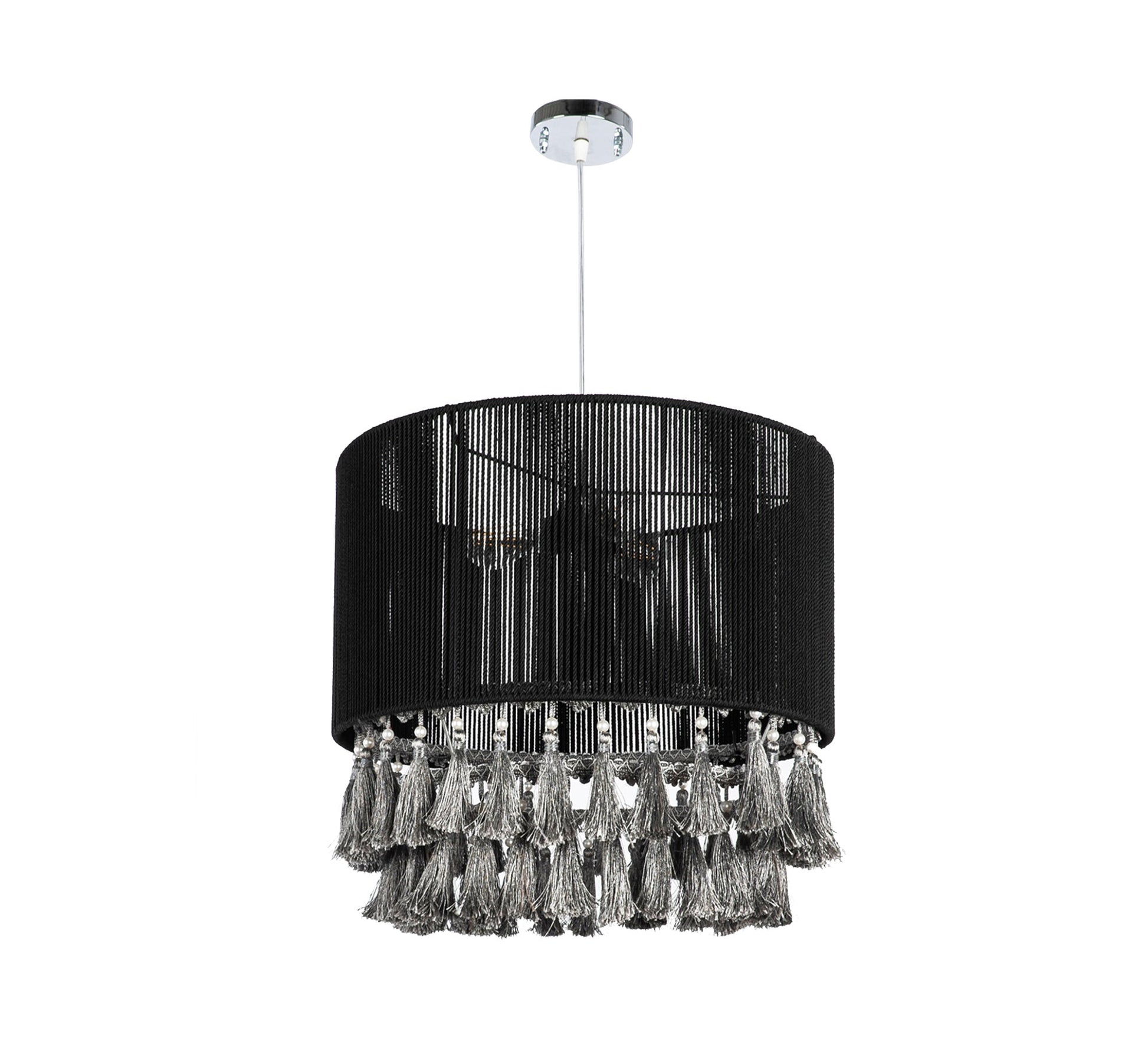 Black ceiling pendant with two rows of tassels - Vitrine Furniture - Lighting
