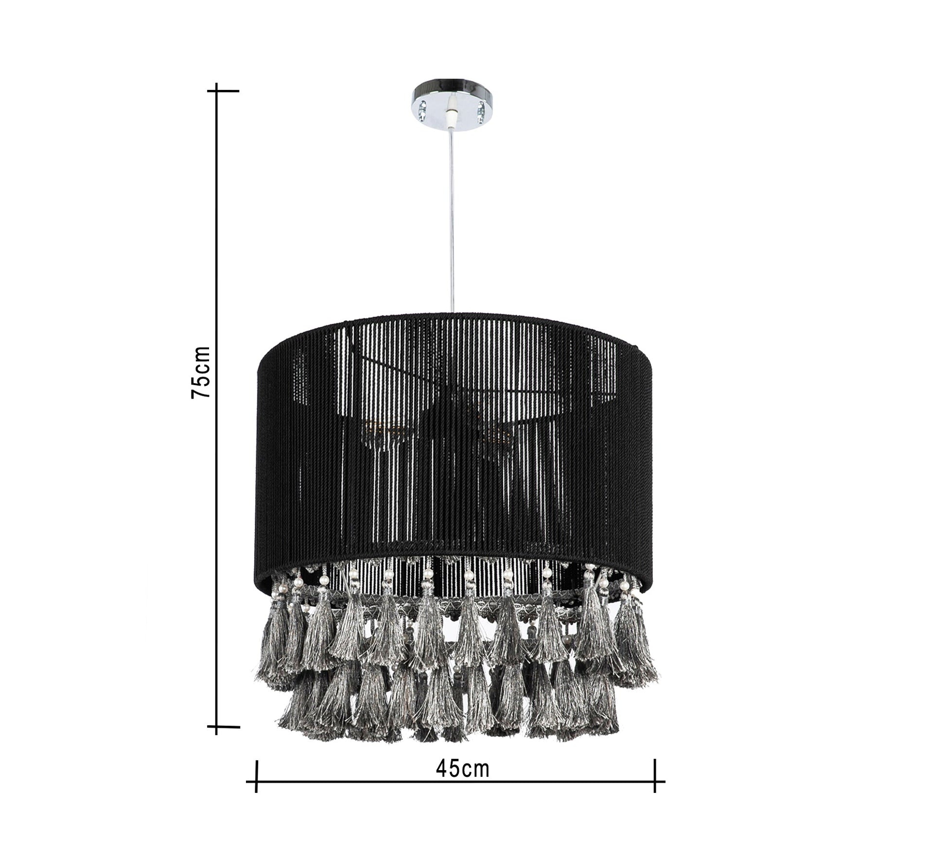 Black ceiling pendant with two rows of tassels - Vitrine Furniture - Lighting