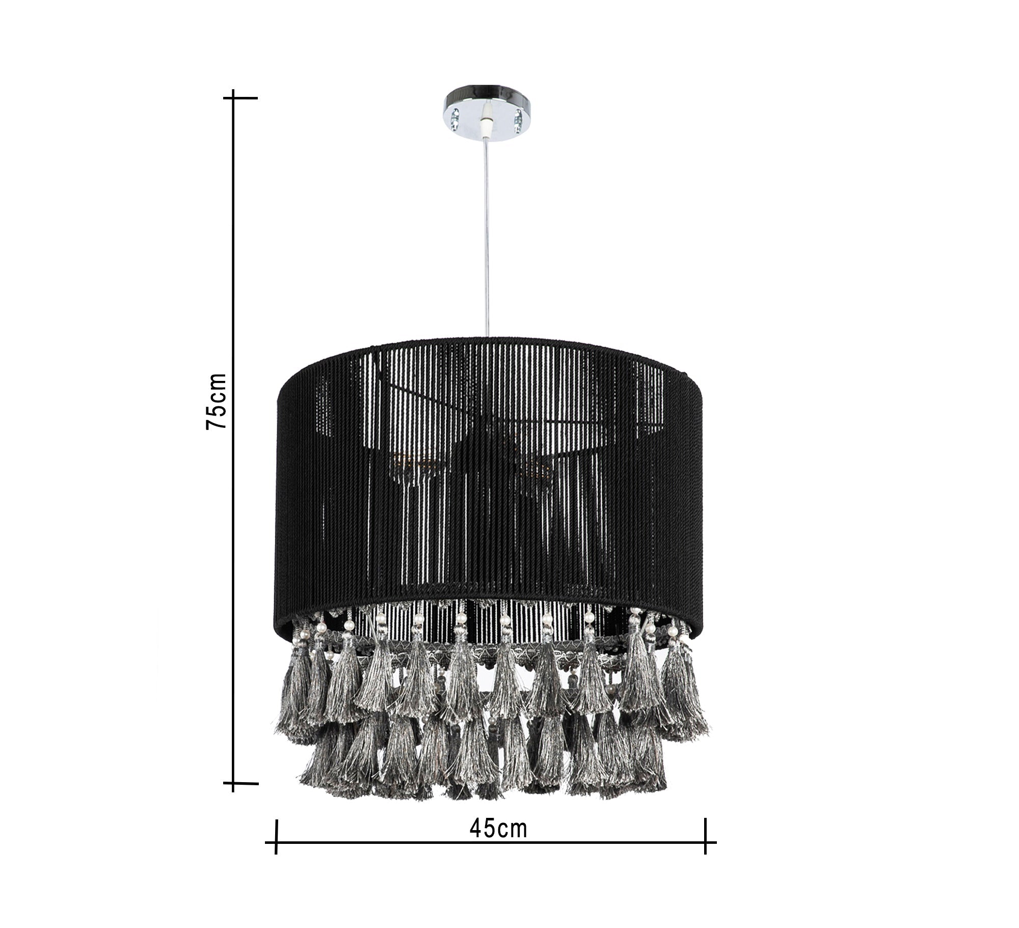 Black ceiling pendant with two rows of tassels - Vitrine Furniture - Lighting