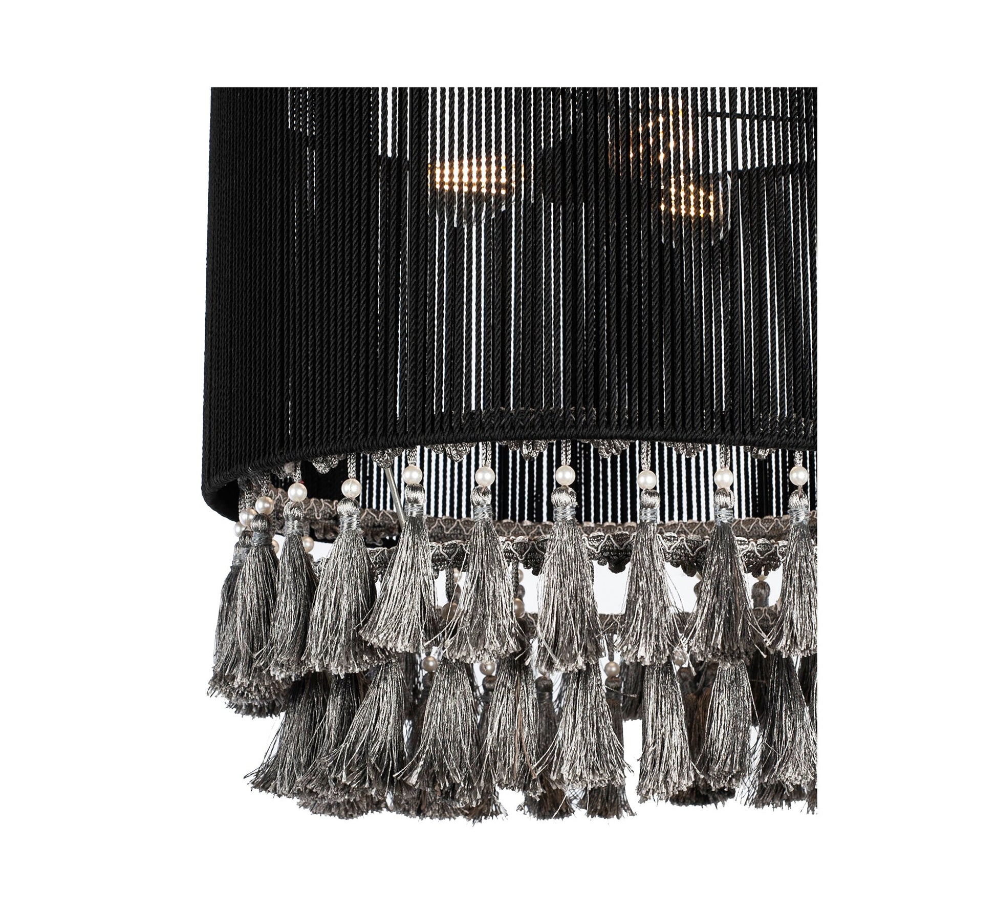 Black ceiling pendant with two rows of tassels - Vitrine Furniture - Lighting
