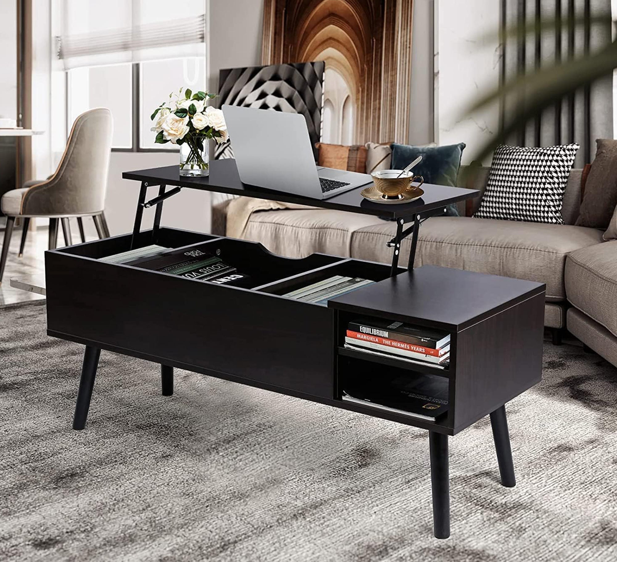 Black center table with computer shelf - Vitrine Furniture - Furniture