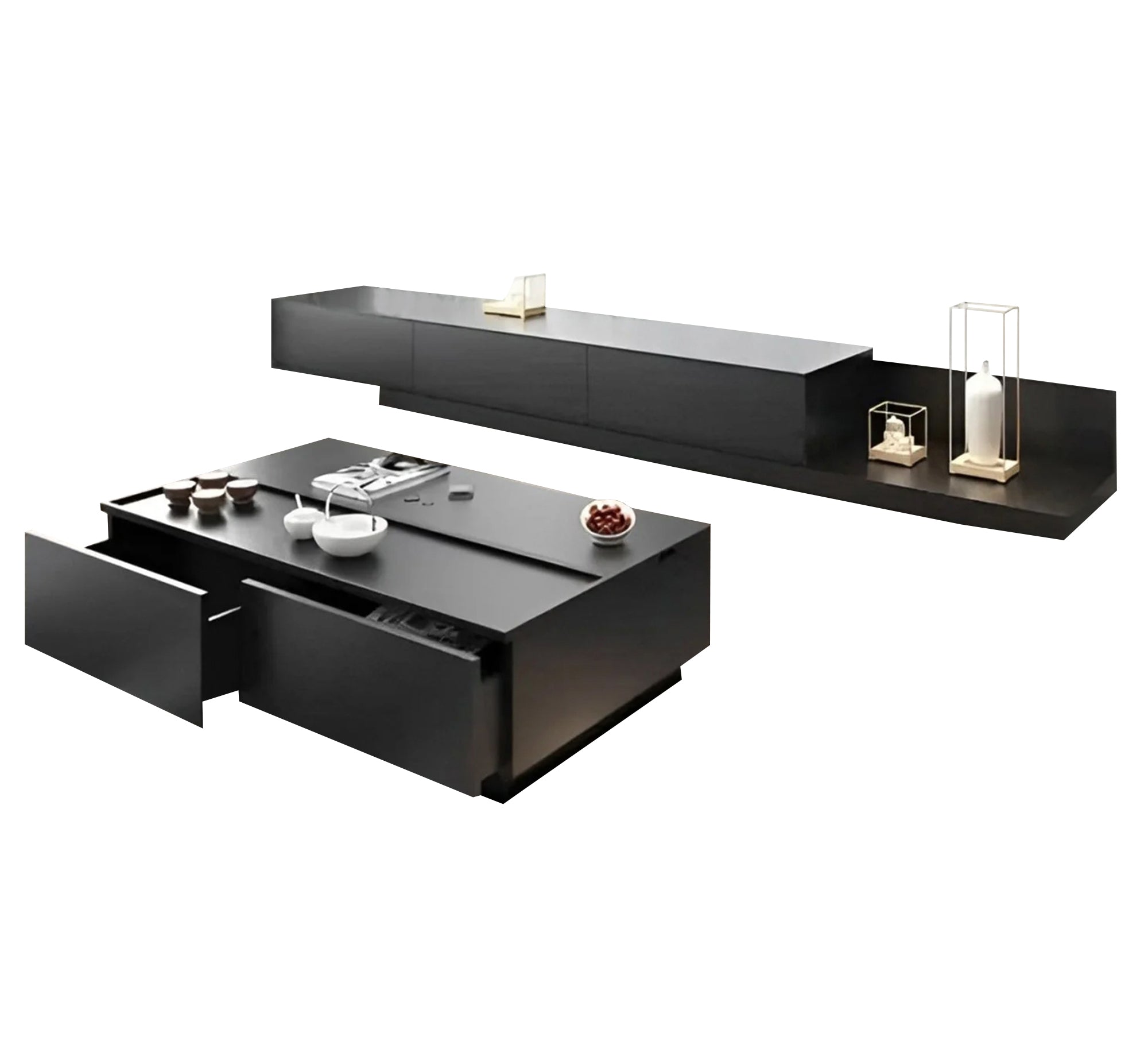 Black coffee table and TV unit - Vitrine Furniture - Furniture