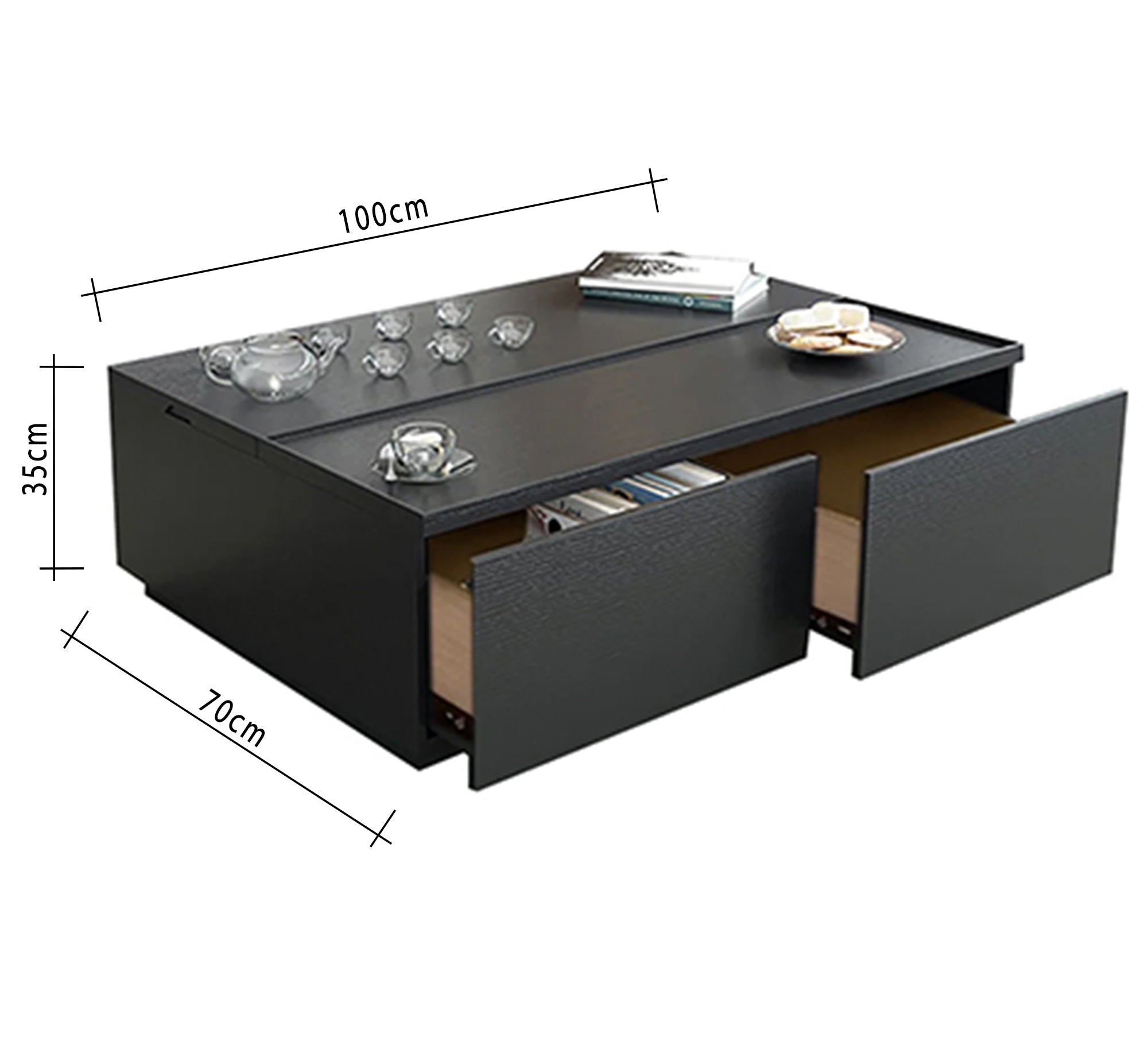 Black coffee table with storage drawers in a luxurious design - Vitrine Furniture - Furniture