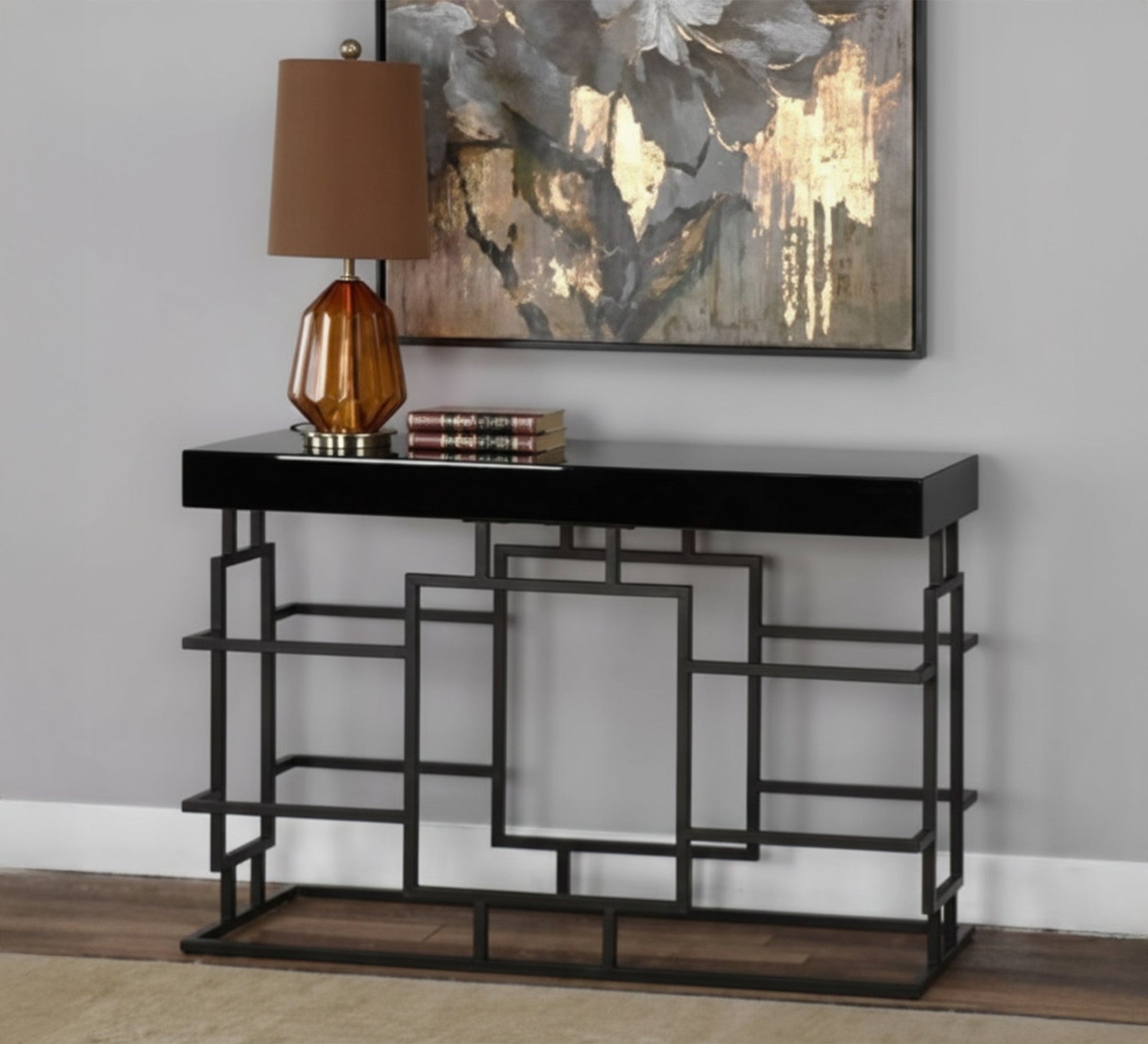 Black console table with an interlocking metal base - Vitrine Furniture - Furniture