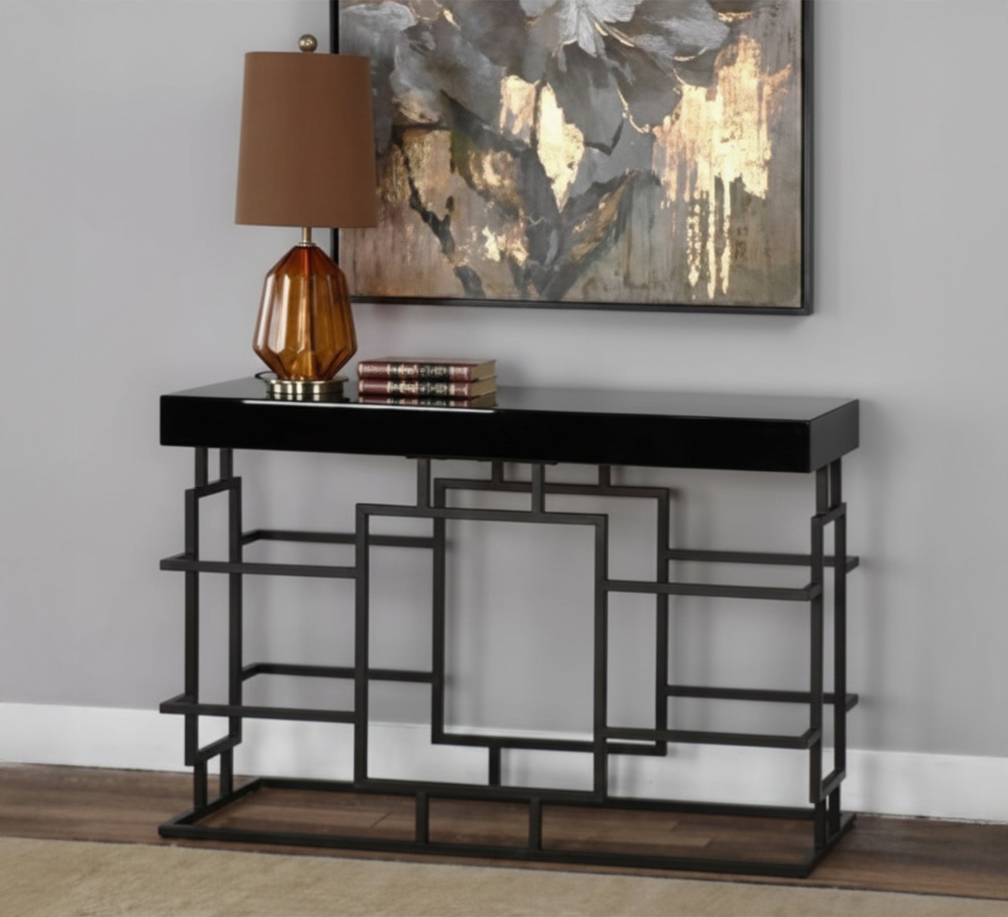 Black console table with an interlocking metal base - Vitrine Furniture - Furniture