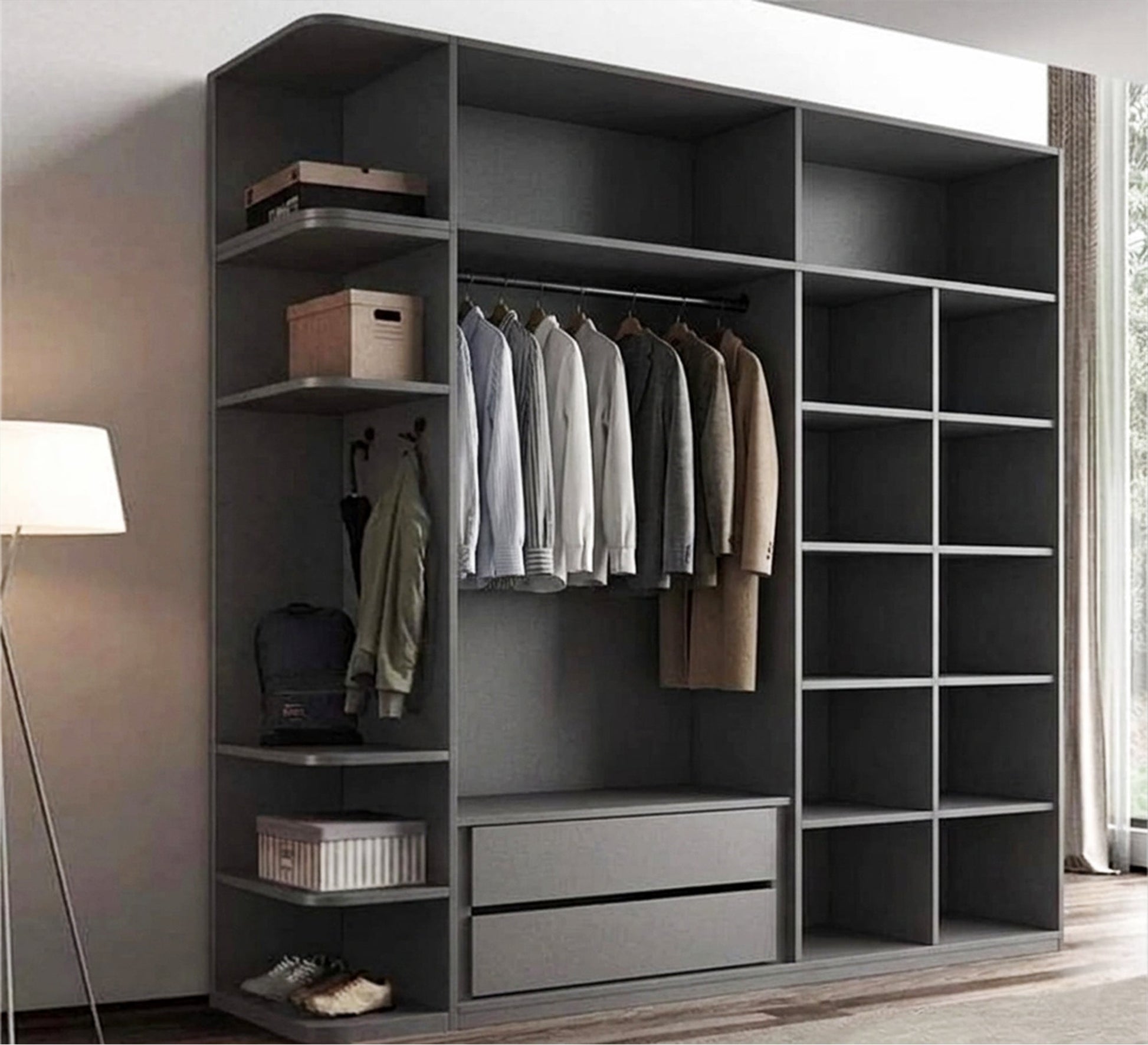 Black Cupboard with External Shelves - Stylish & Functional - Vitrine Furniture - Wardrobes