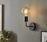 Black Curved Arm Exposed Bulb Sconce - Vitrine Furniture - Wall Sconce