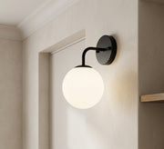 Black Curved Arm Opal Globe Sconce - Vitrine Furniture - Wall Sconce