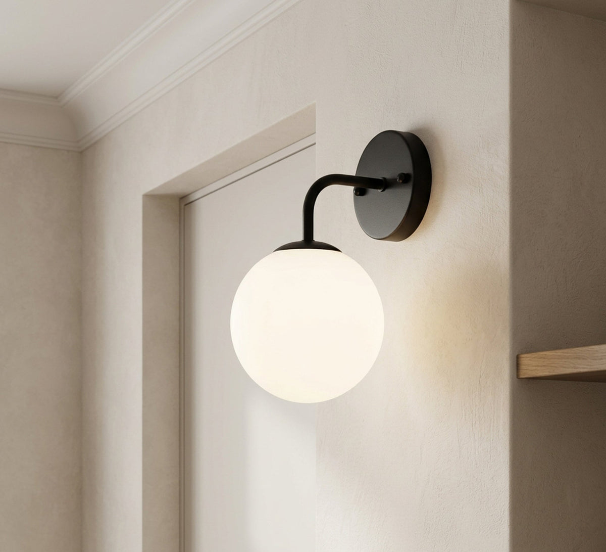 Black Curved Arm Opal Globe Sconce - Vitrine Furniture - Wall Sconce