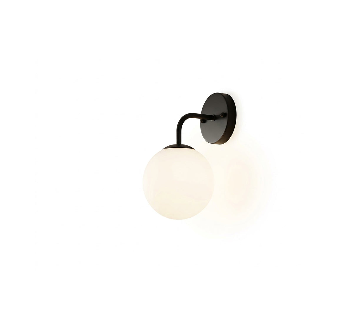 Black Curved Arm Opal Globe Sconce - Vitrine Furniture - Wall Sconce