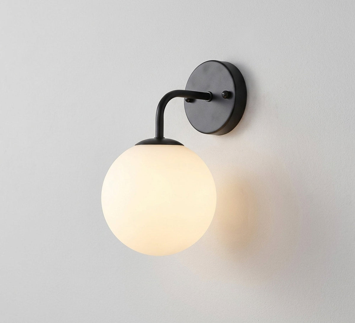 Black Curved Arm Opal Globe Sconce - Vitrine Furniture - Wall Sconce