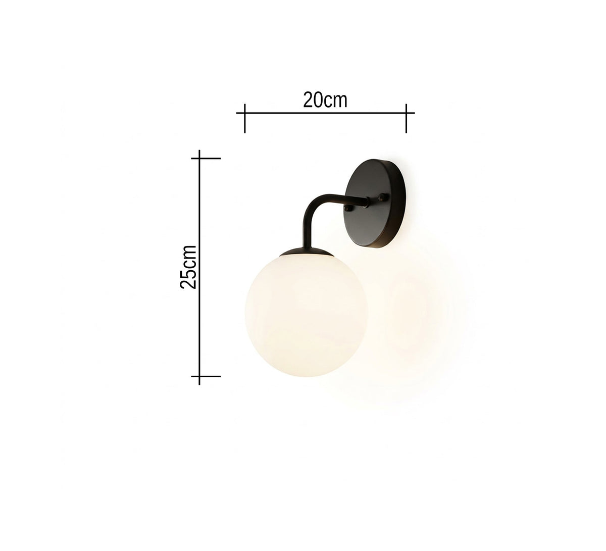 Black Curved Arm Opal Globe Sconce - Vitrine Furniture - Wall Sconce