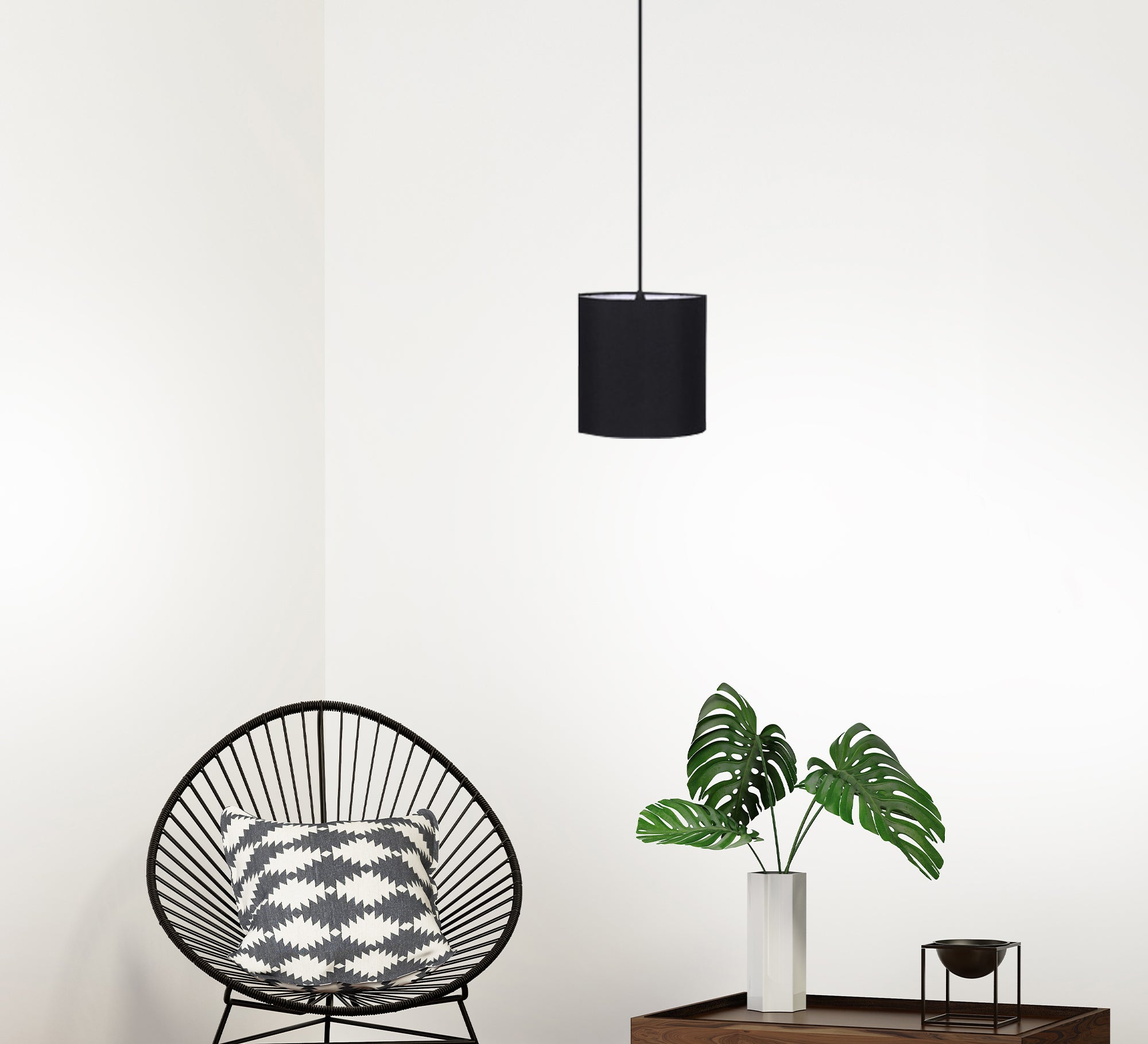 Black Cylinder Pendant Ceiling Lamp - Vitrine Furniture - Lighting