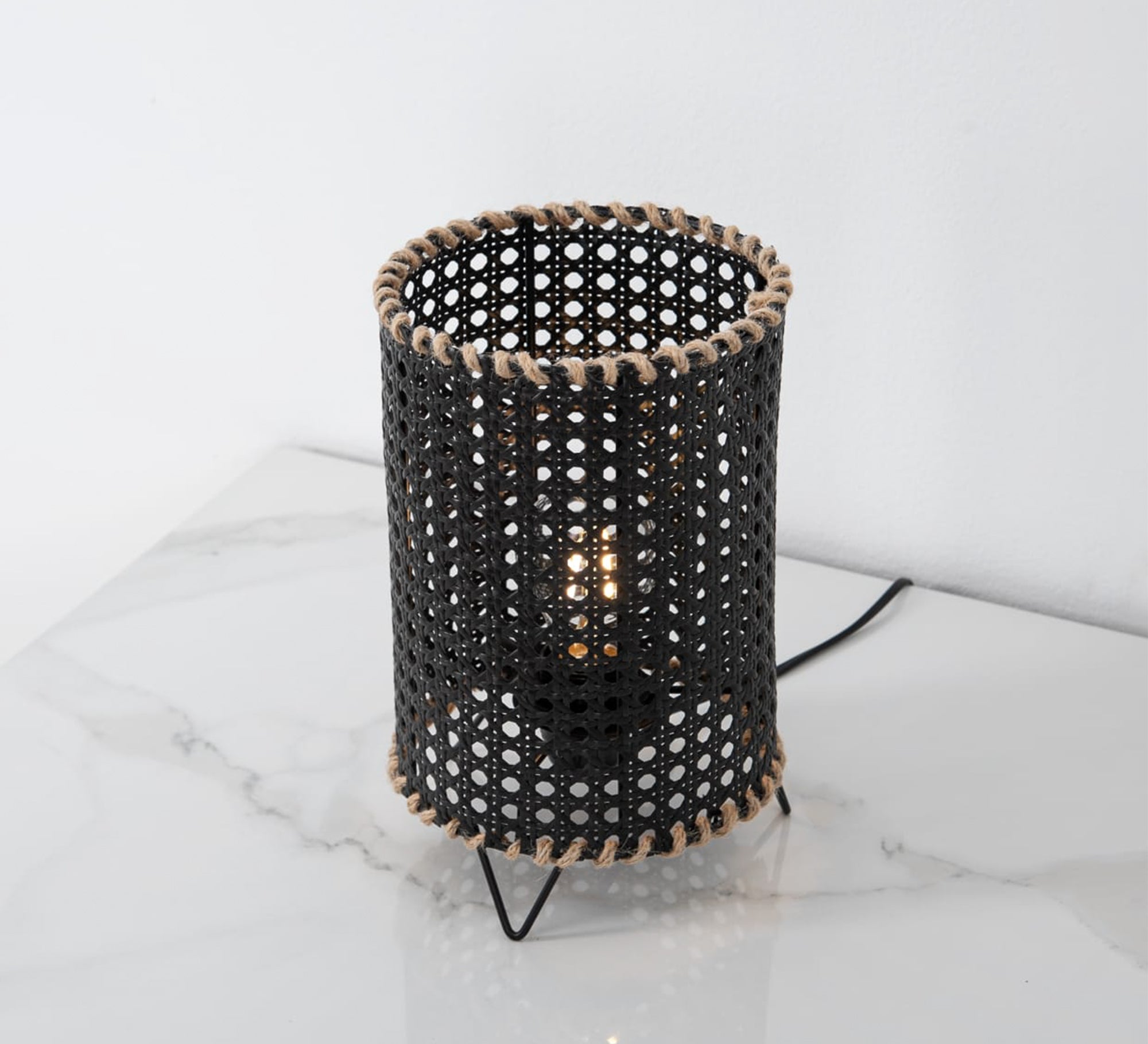 Black cylindrical table lamp with a cylindrical metal frame - Vitrine Furniture - Lighting