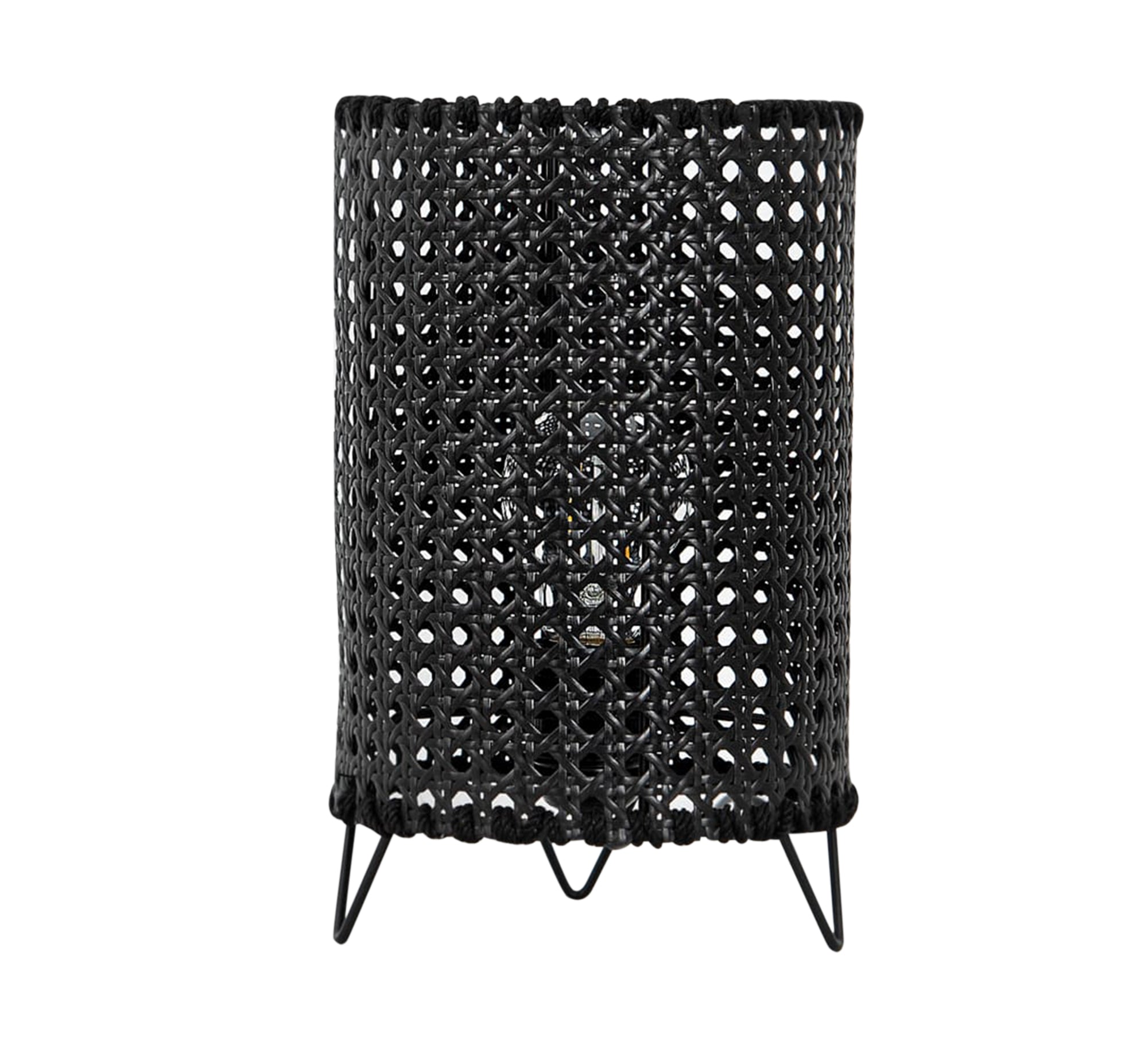 Black cylindrical table lighting with a hollow grid pattern - Vitrine Furniture - Lighting