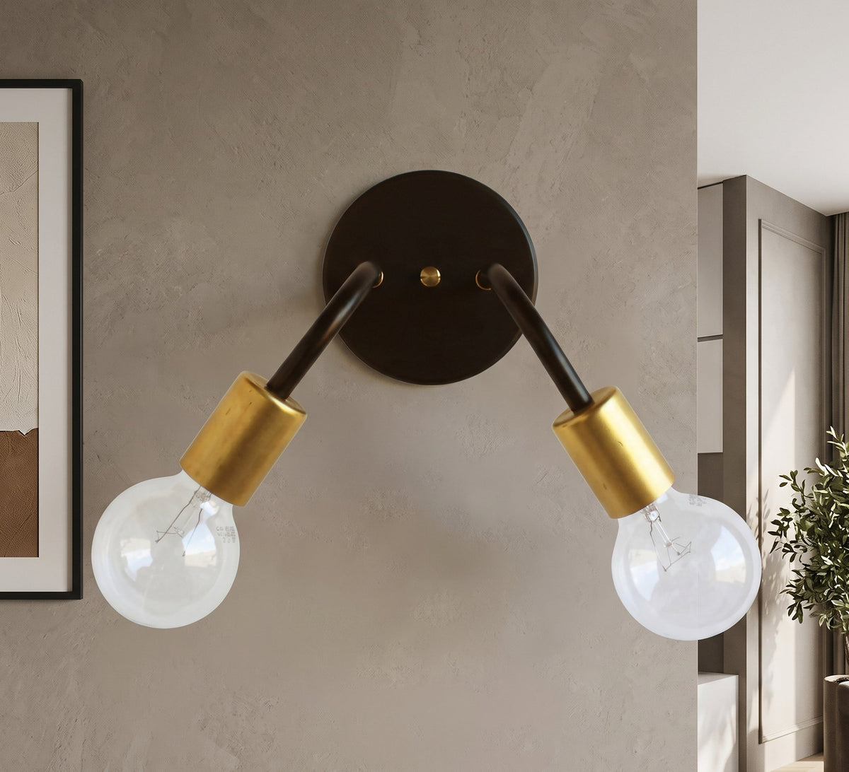 Black Double Sconce with Gold Sockets - Vitrine Furniture - Wall Sconce