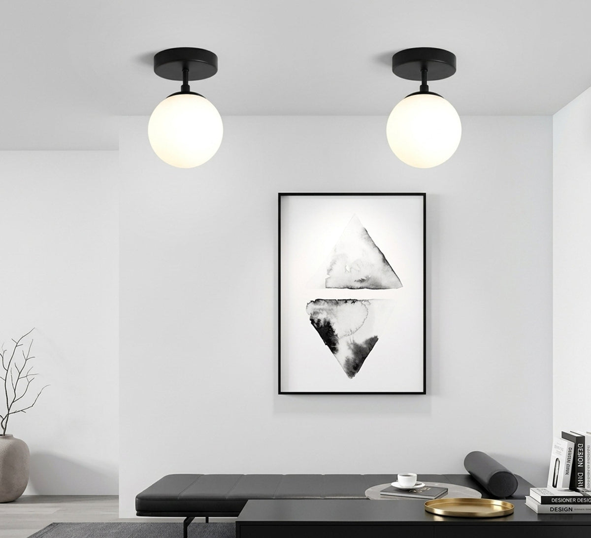 Black Flush Mount Opal Globe Light - Vitrine Furniture - Ceiling lights