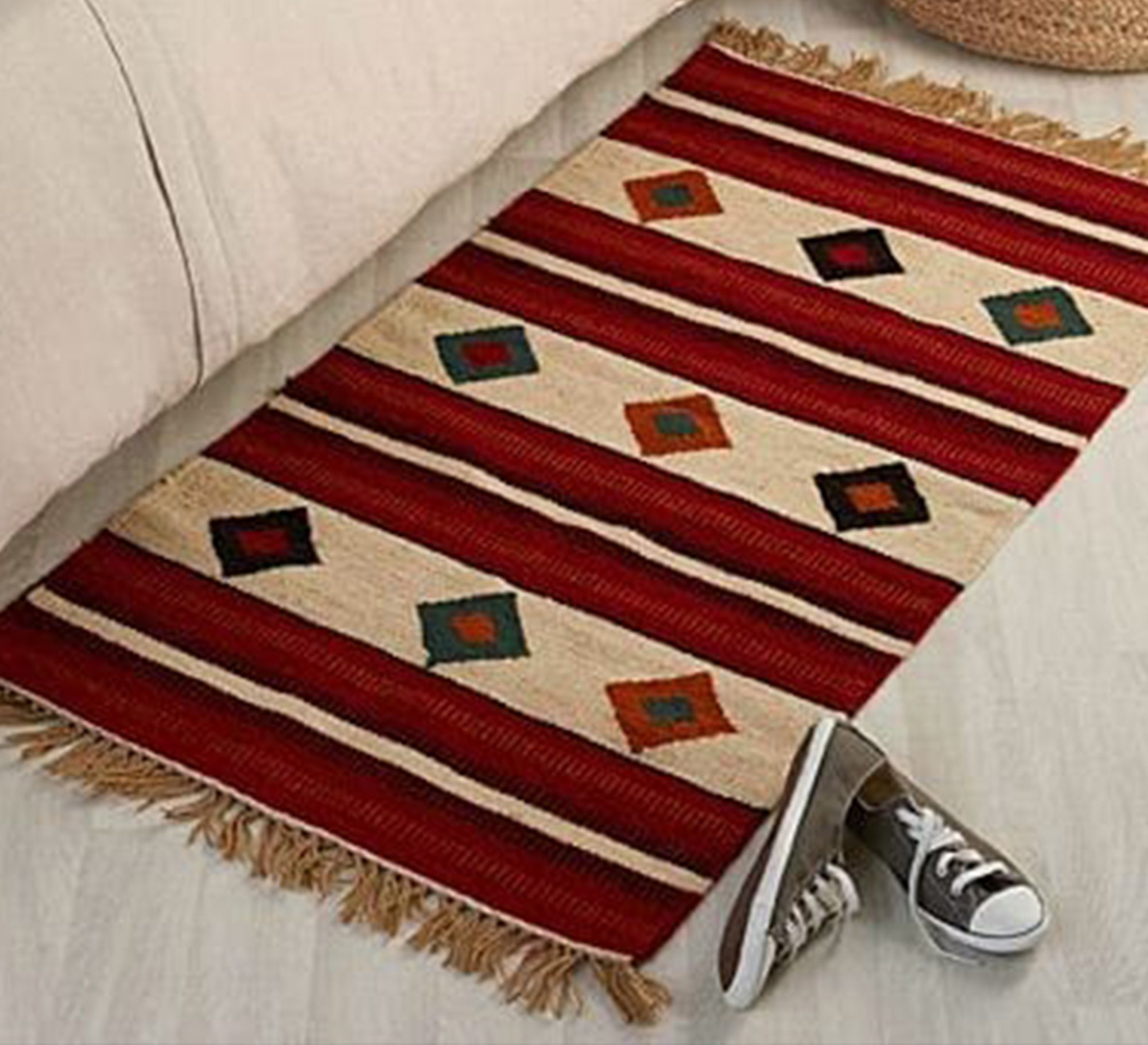 Black fringed square pattern rug - Vitrine Furniture - Accessories