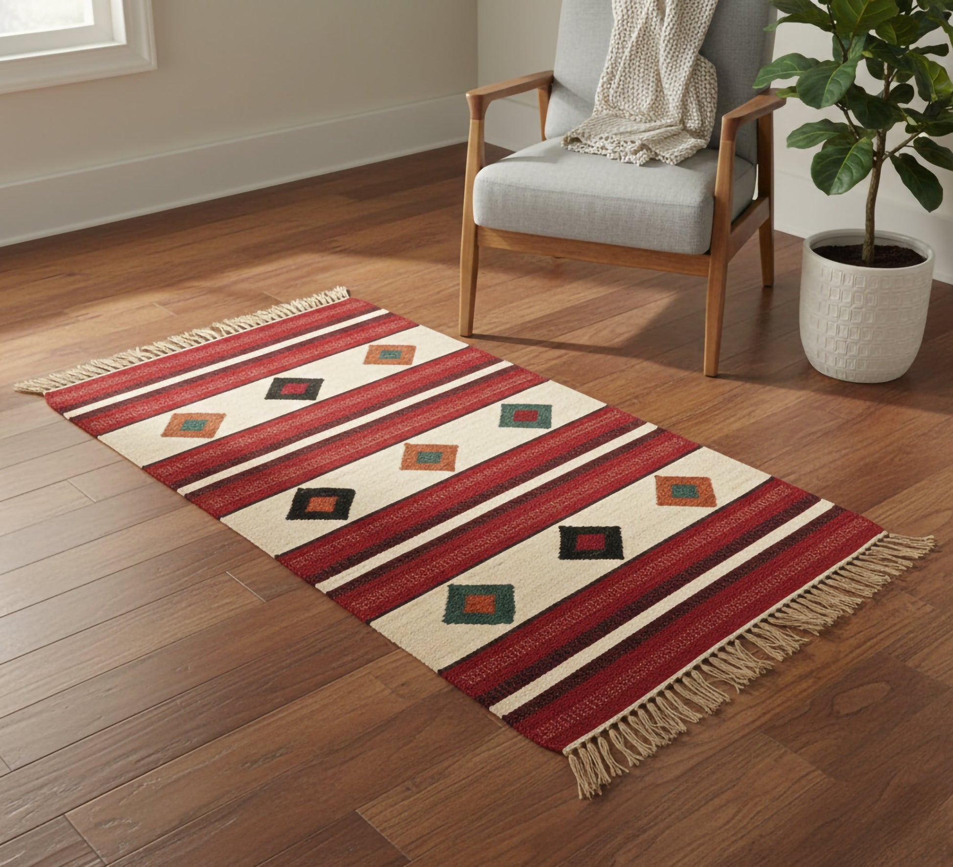 Black fringed square pattern rug - Vitrine Furniture - Accessories