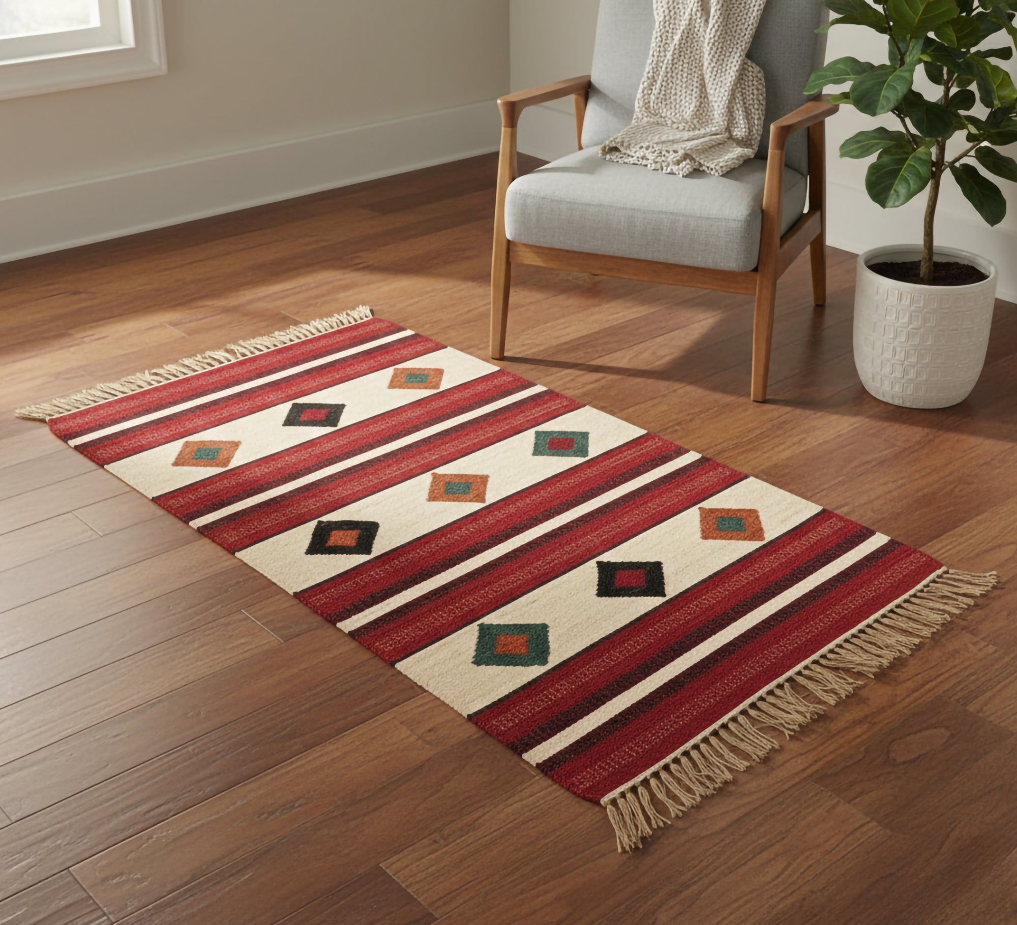 Black fringed square pattern rug - Vitrine Furniture - Accessories