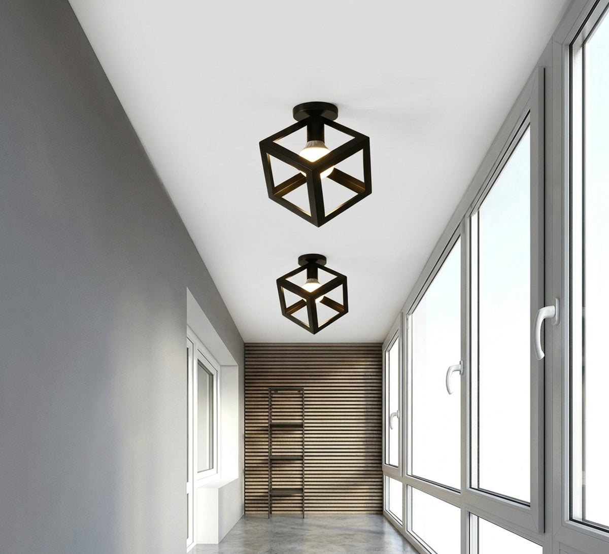 Black Geometric Cube Cage Ceiling Light - Vitrine Furniture - Ceiling lights
