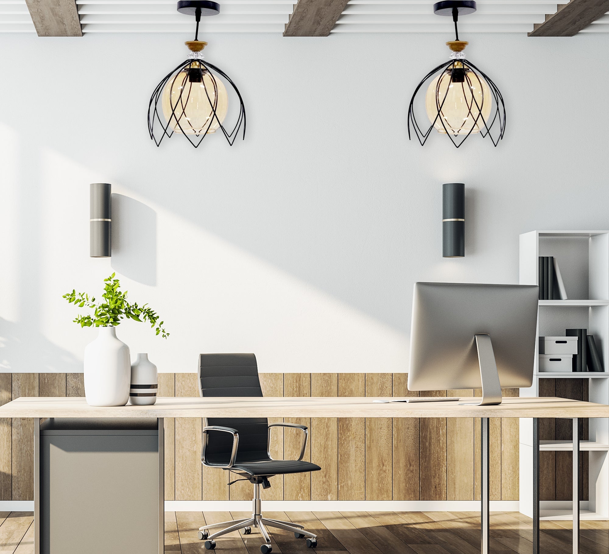 Black Glossy Flower Shape Decorative Ceiling Lamp - Vitrine Furniture - Lighting