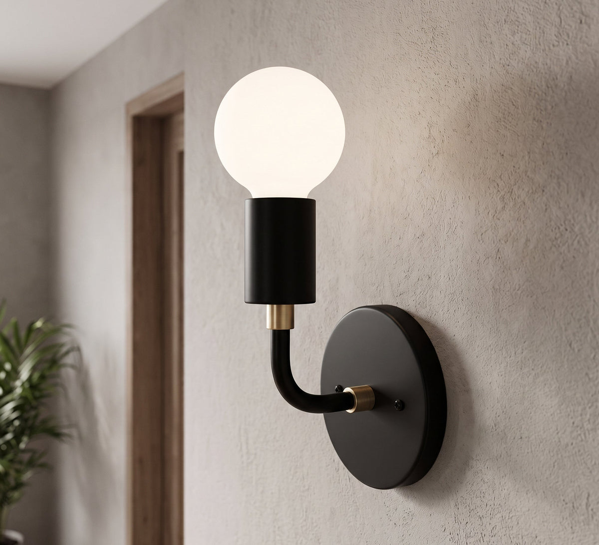 Black Gold Accent Upward Bulb Sconce - Vitrine Furniture - Wall Sconce