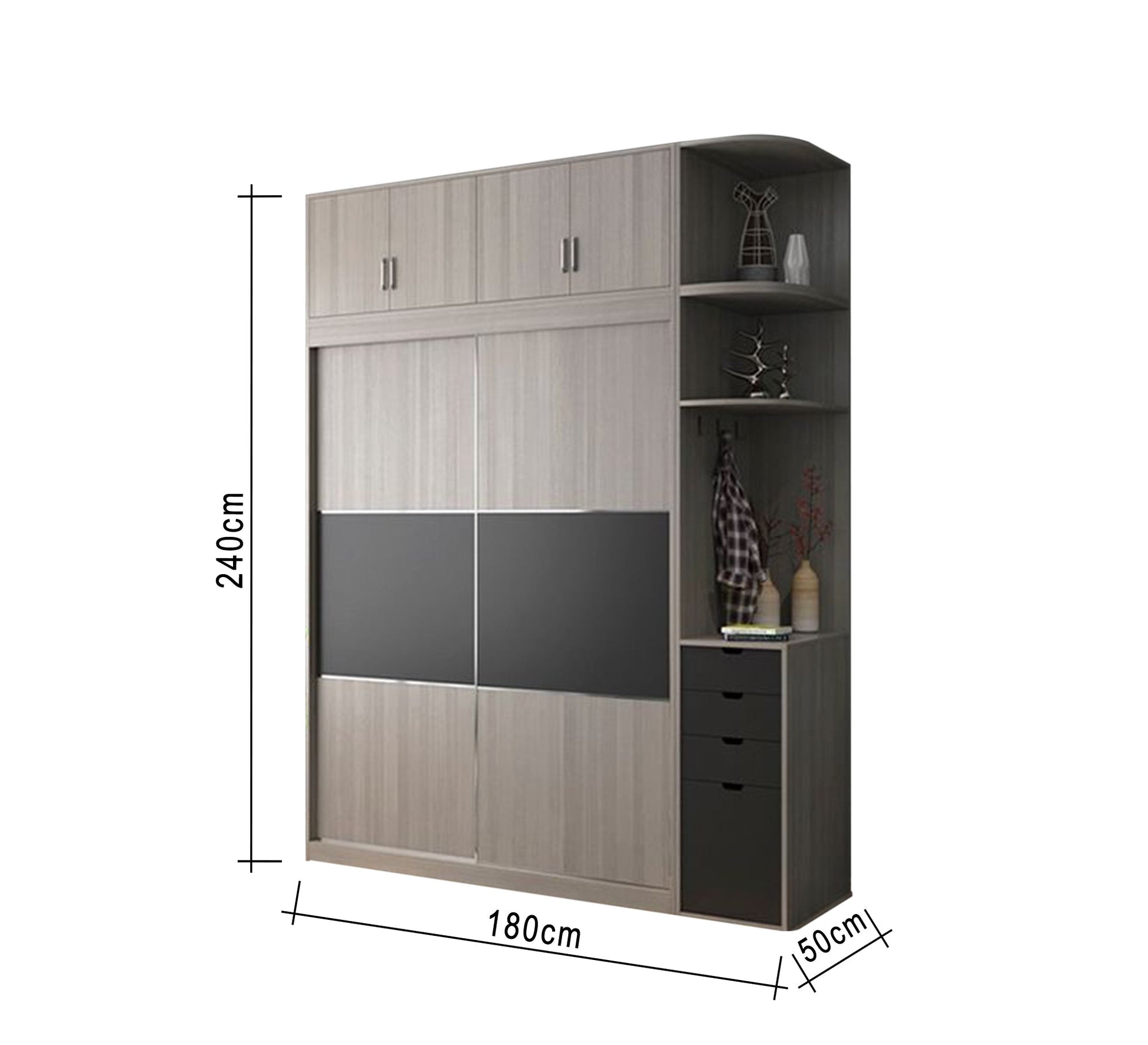 Black & Gray Wooden Wardrobe – Sleek & Stylish - Vitrine Furniture - Furniture