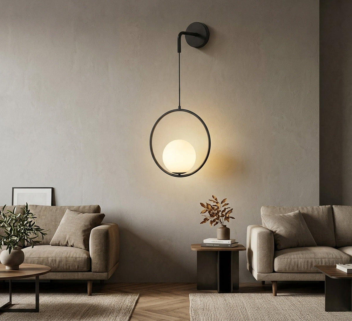 Black Hanging Ring Globe Wall Sconce - Vitrine Furniture - Wall Sconce