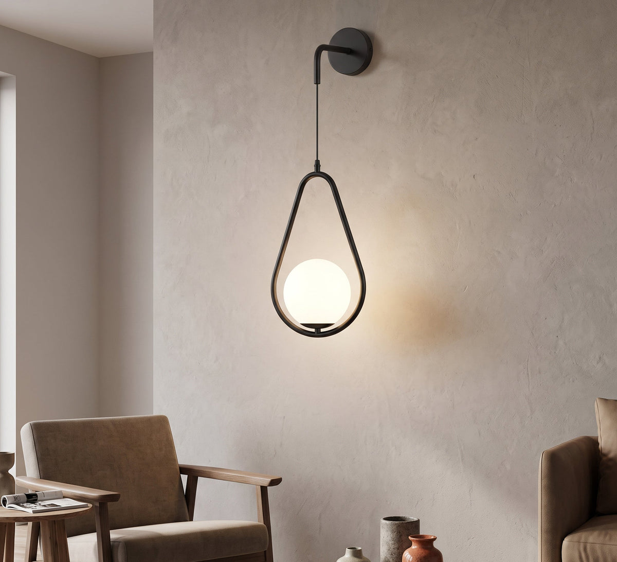 Black Hanging Teardrop Globe Wall Sconce - Vitrine Furniture - Wall Sconce