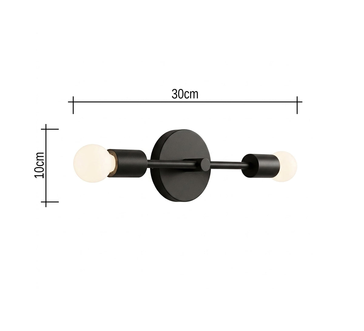 Black Horizontal Double Bulb Wall Sconce - Vitrine Furniture - Wall Sconce