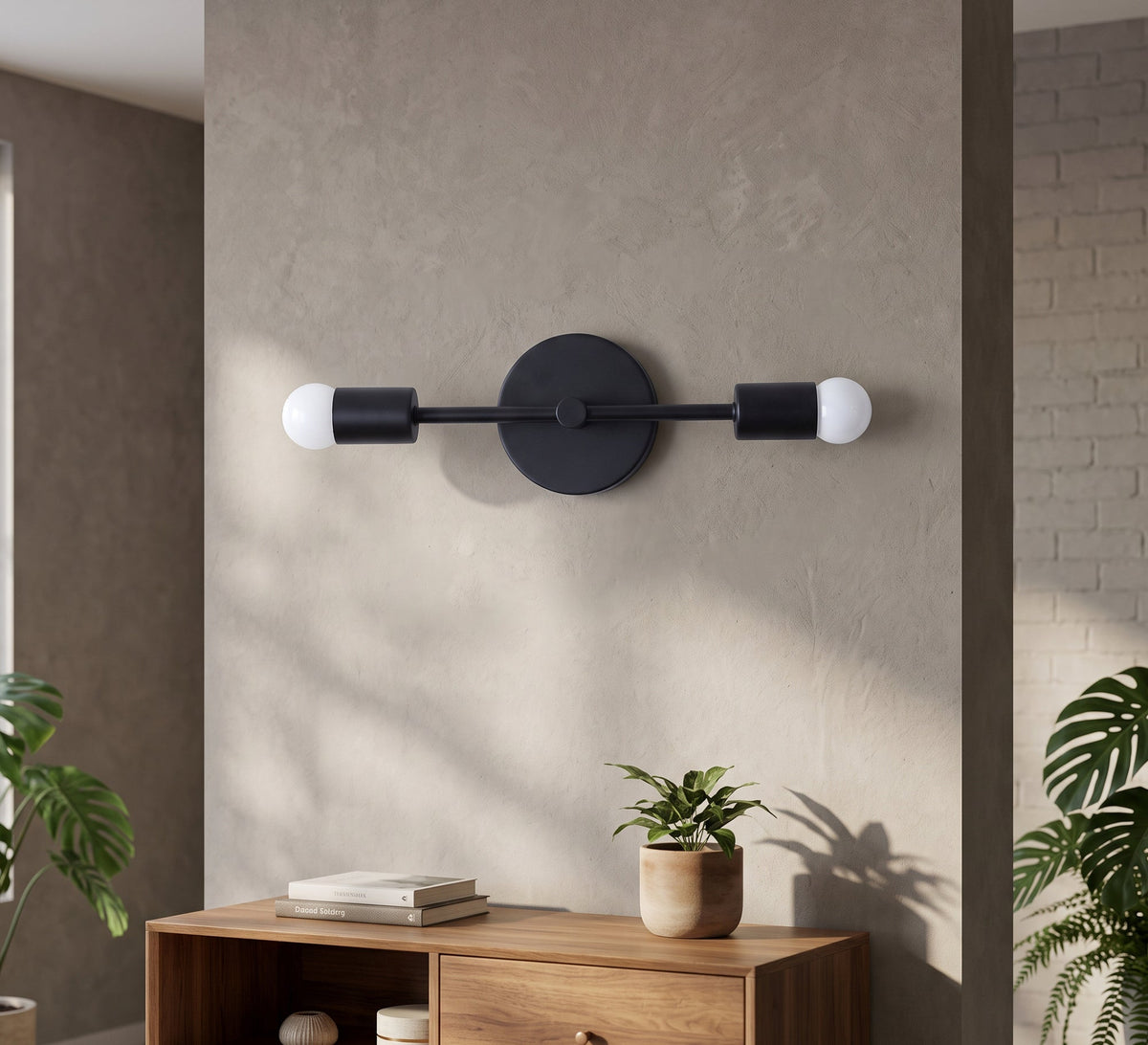 Black Horizontal Double Bulb Wall Sconce - Vitrine Furniture - Wall Sconce