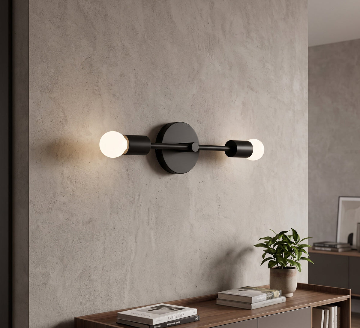 Black Horizontal Double Bulb Wall Sconce - Vitrine Furniture - Wall Sconce