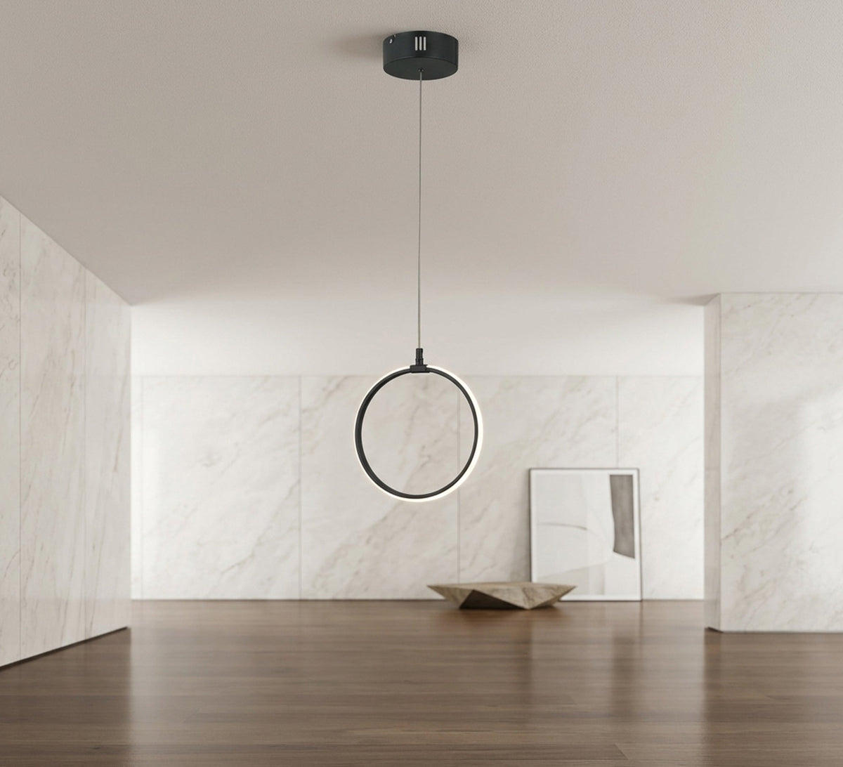 Black Illuminated LED Ring Pendant Light - Vitrine Furniture - Ceiling lights