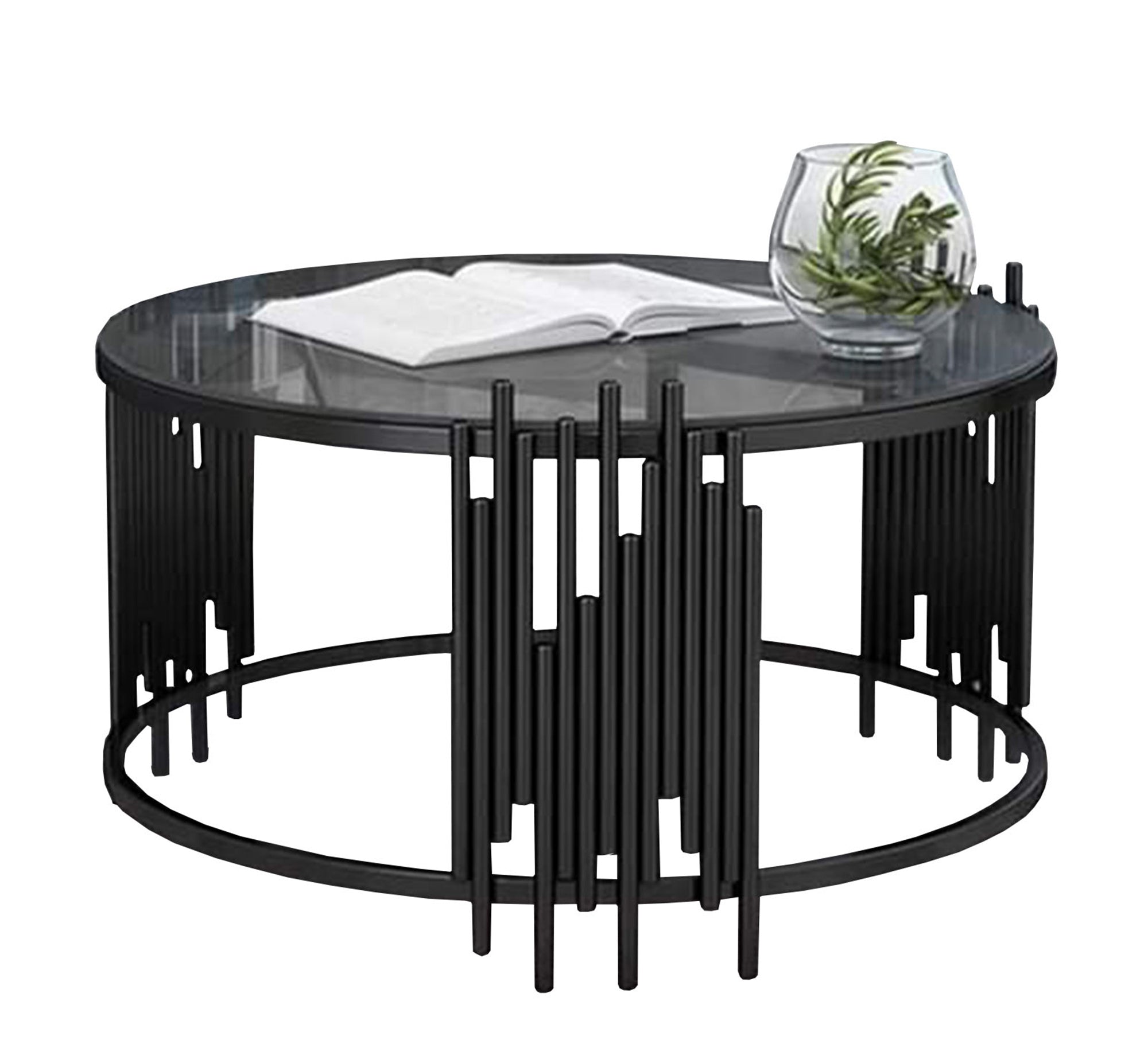 Black iron and glass coffee table - Vitrine Furniture - Furniture