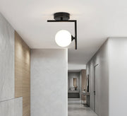 Black L-Frame Opal Globe Ceiling Light - Vitrine Furniture - Ceiling lights