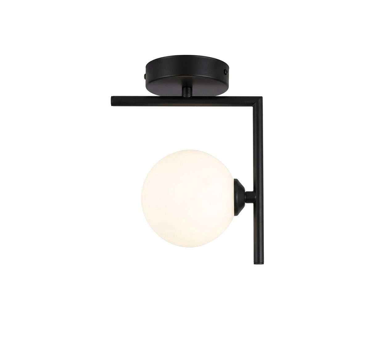 Black L-Frame Opal Globe Ceiling Light - Vitrine Furniture - Ceiling lights