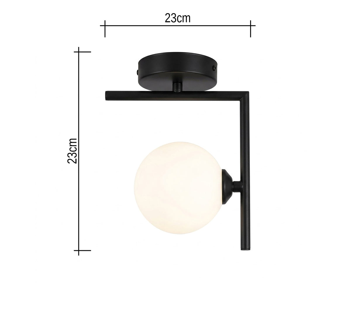 Black L-Frame Opal Globe Ceiling Light - Vitrine Furniture - Ceiling lights