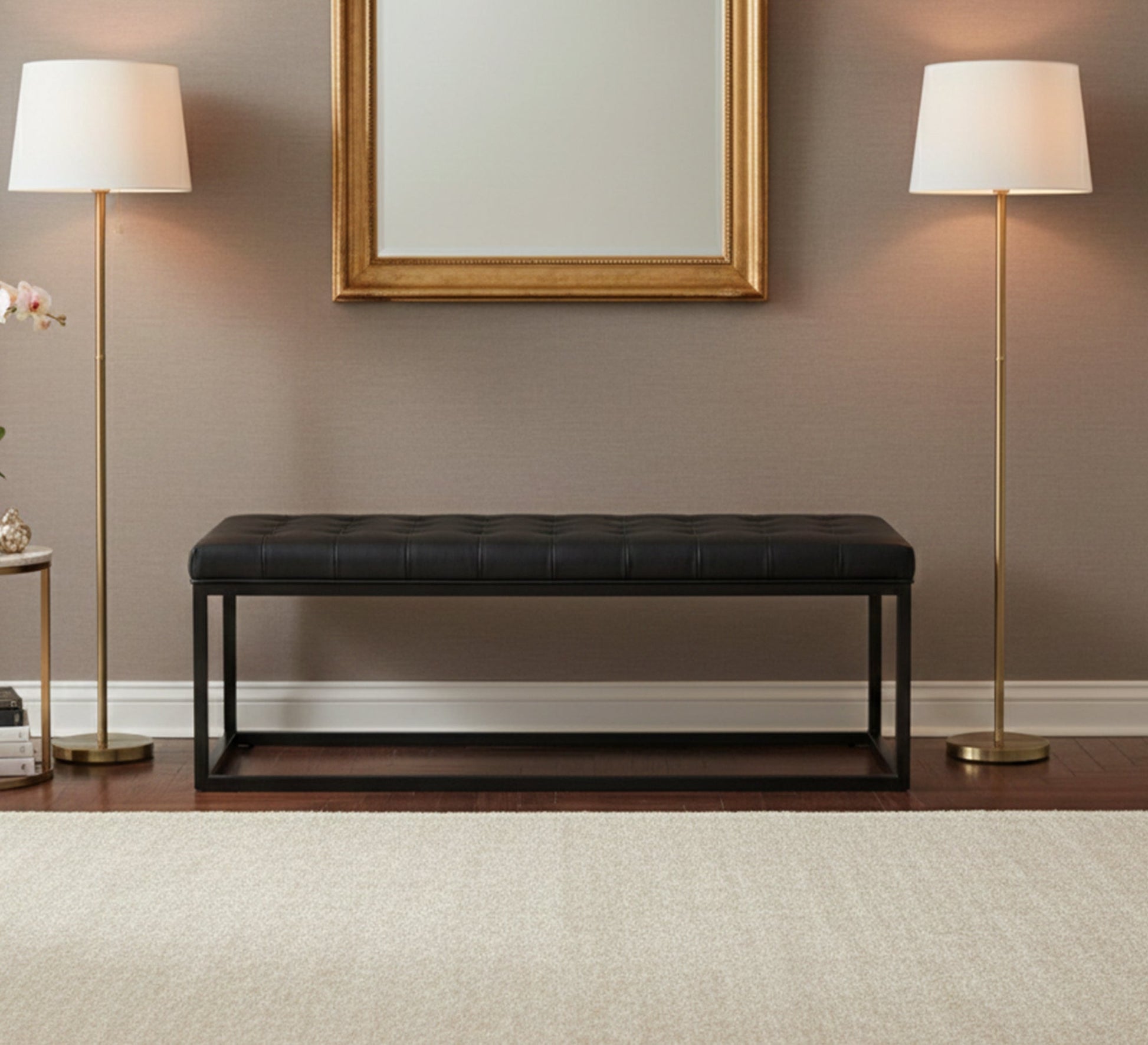 Black leather quilted bench - Vitrine Furniture - Furniture