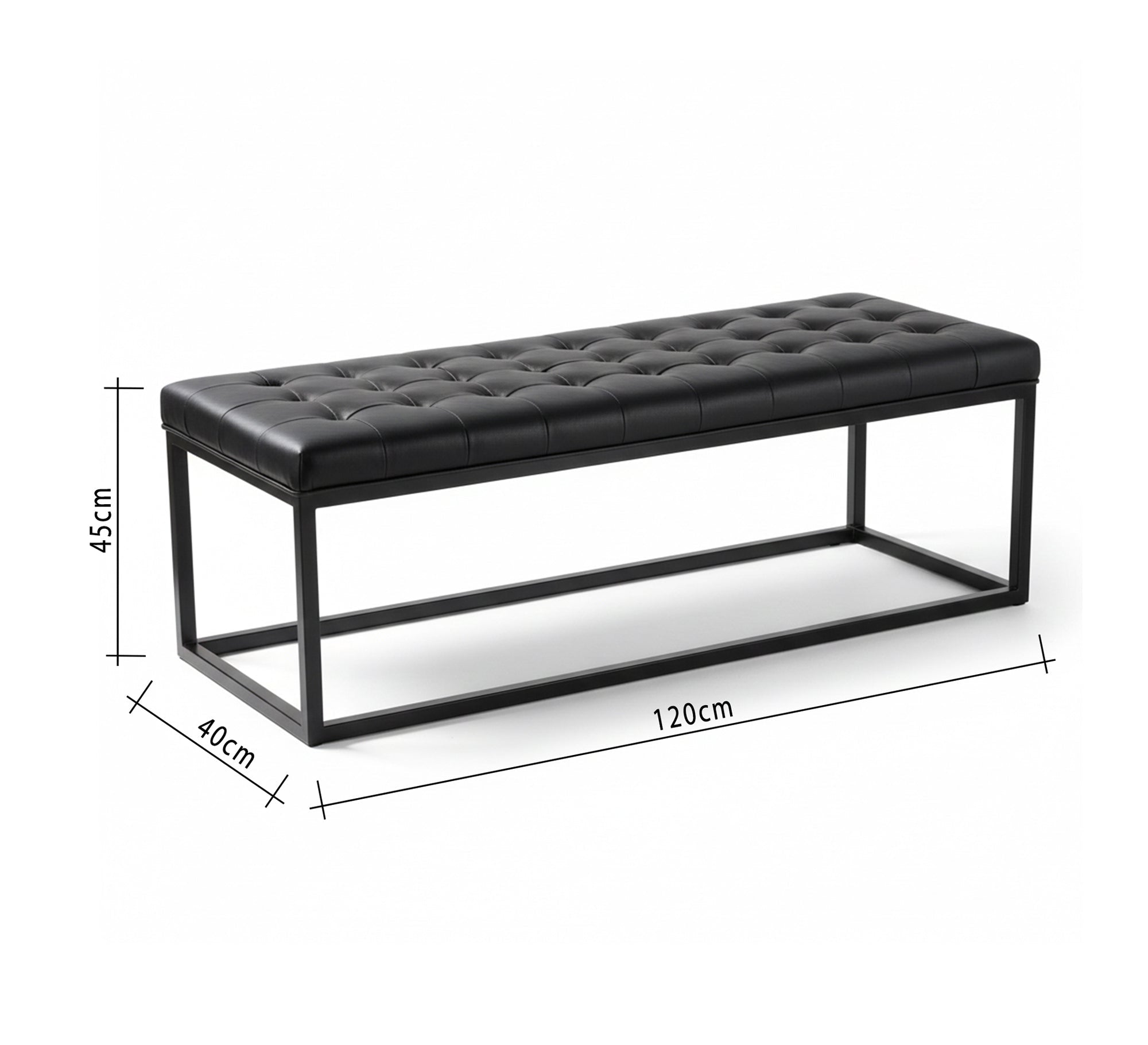 Black leather quilted bench - Vitrine Furniture - Furniture