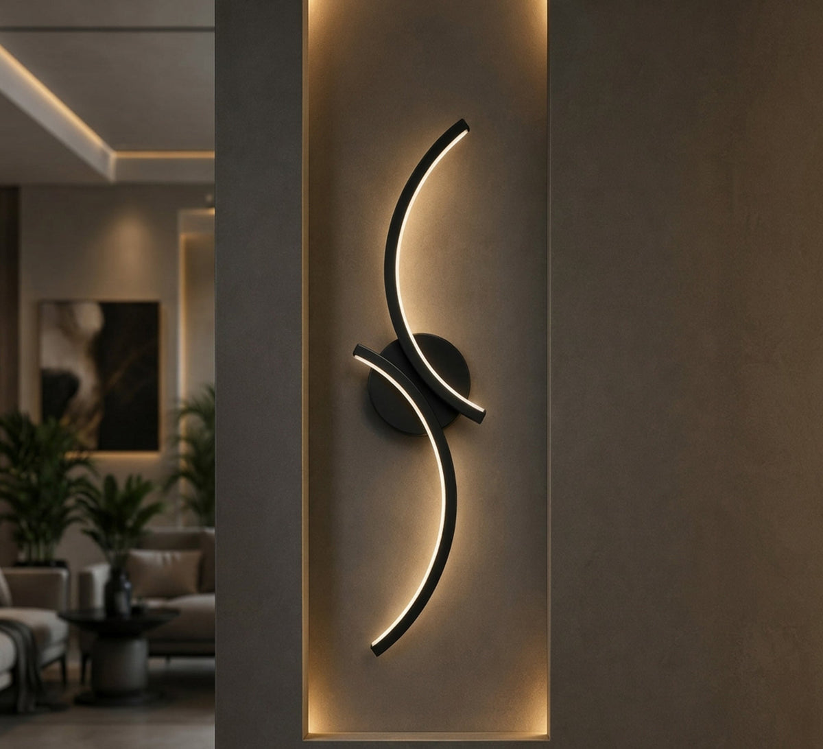 Black LED Flowing S-Curve Wall Light - Vitrine Furniture - Wall Sconce