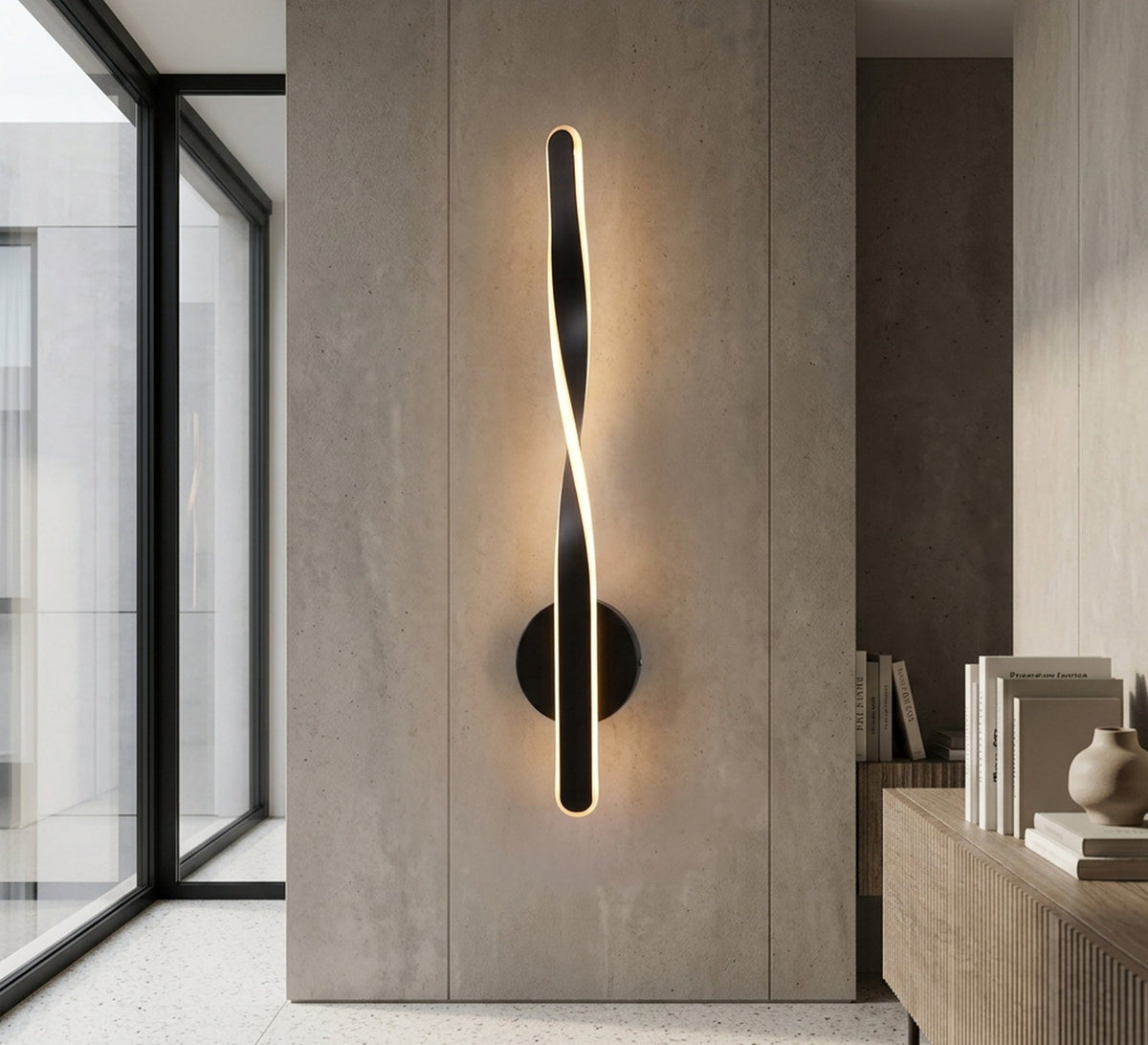 Black LED Twisted Ribbon Wall Light - Vitrine Furniture - Wall Sconce