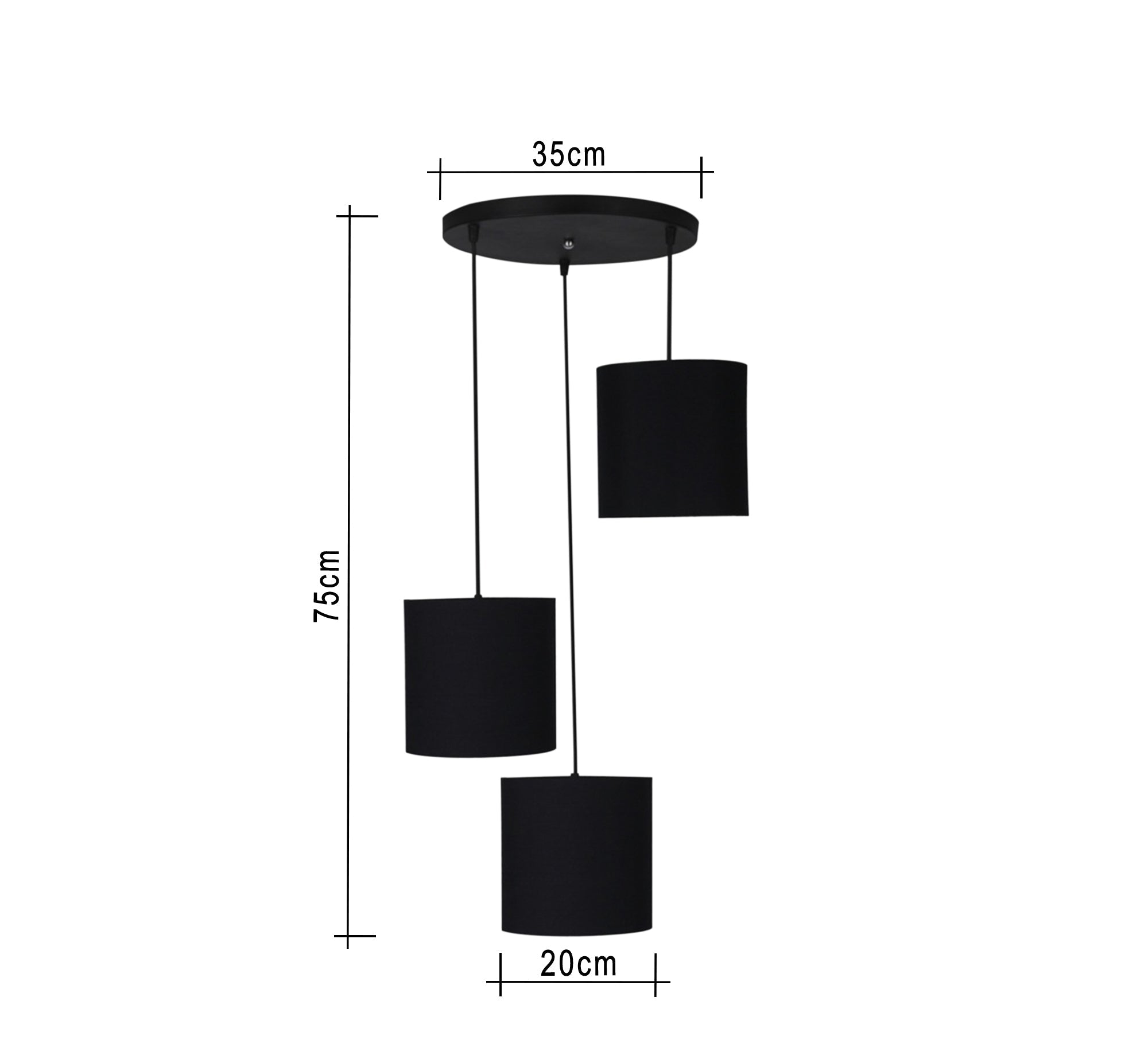 Black Light Fixture with Circular Base and Three Cylindrical Shaped Pendants - Vitrine Furniture - Lighting