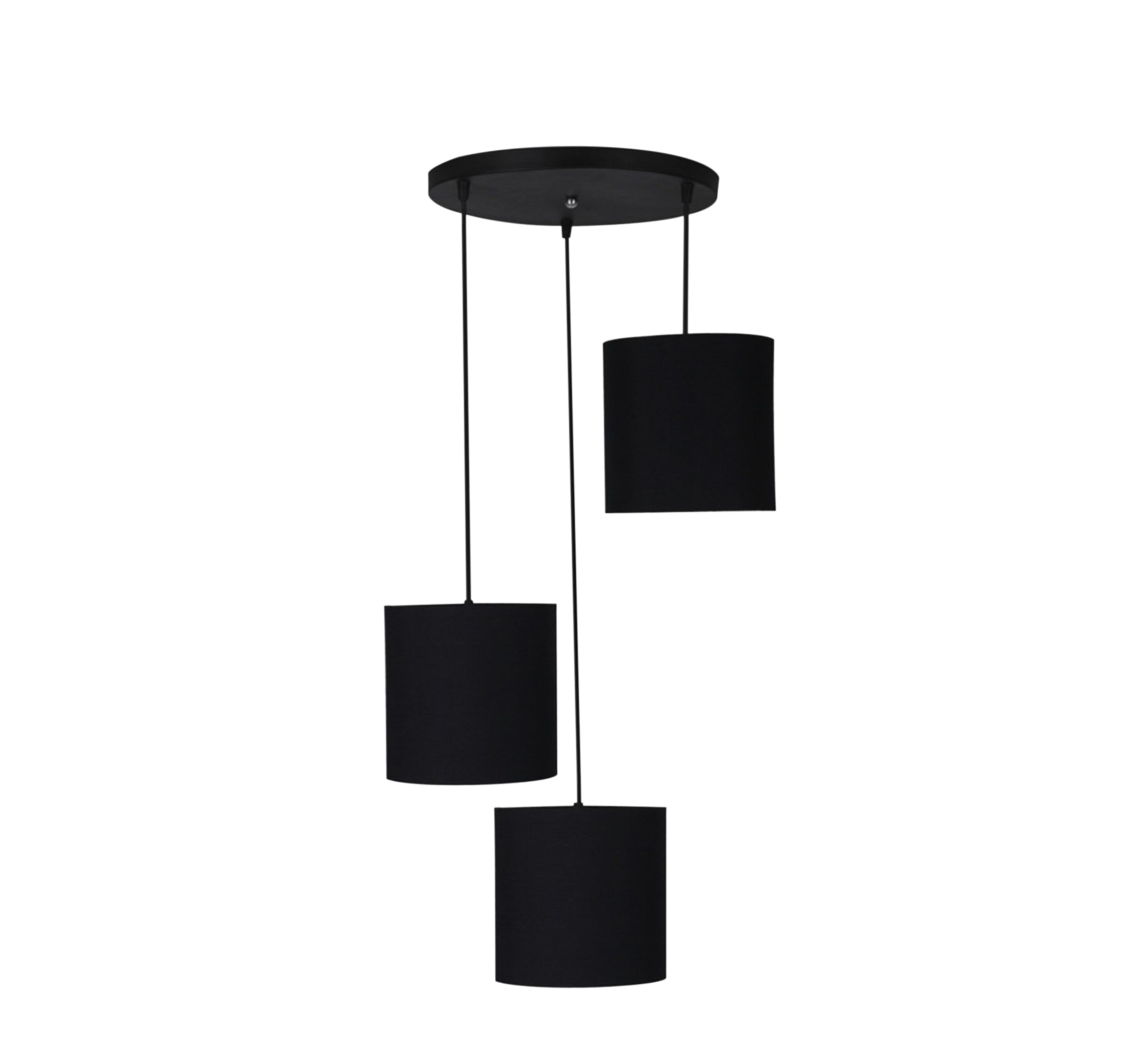 Black Light Fixture with Circular Base and Three Cylindrical Shaped Pendants - Vitrine Furniture - Lighting